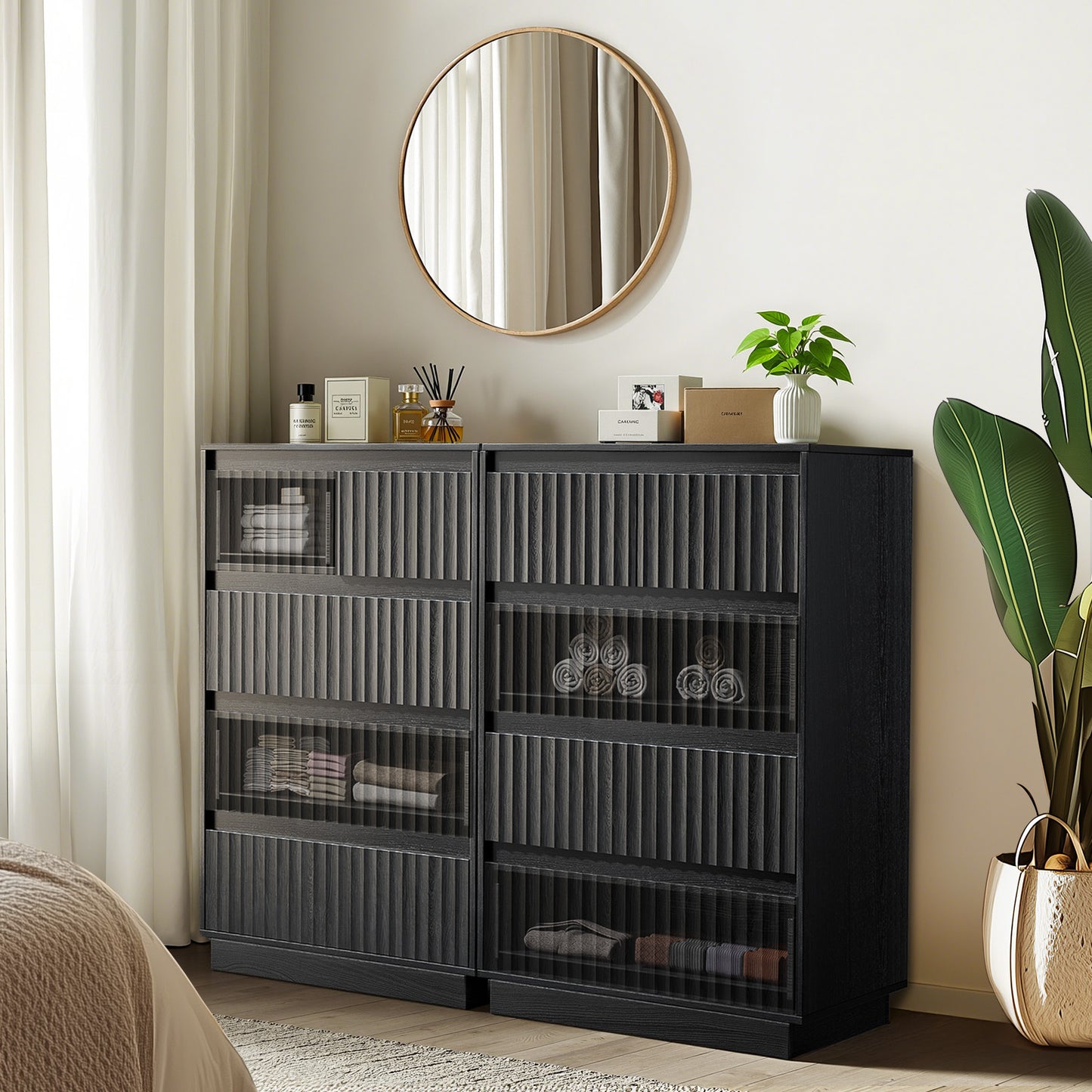 5-Drawer Dresser 27.5"W Single Dresser With Waveform Fluted Panel