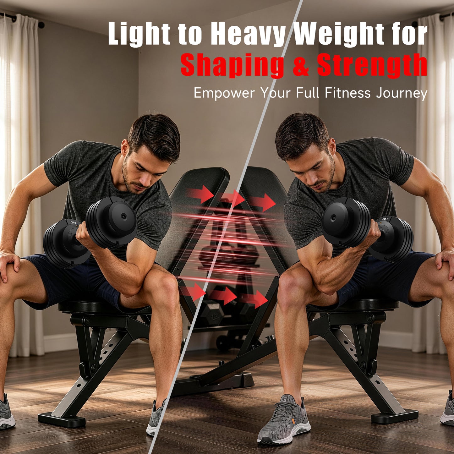 FED FITNESS 1 Pair 55LBS-Adjustable Dumbbell, Multiweight Options for Full Body Workout