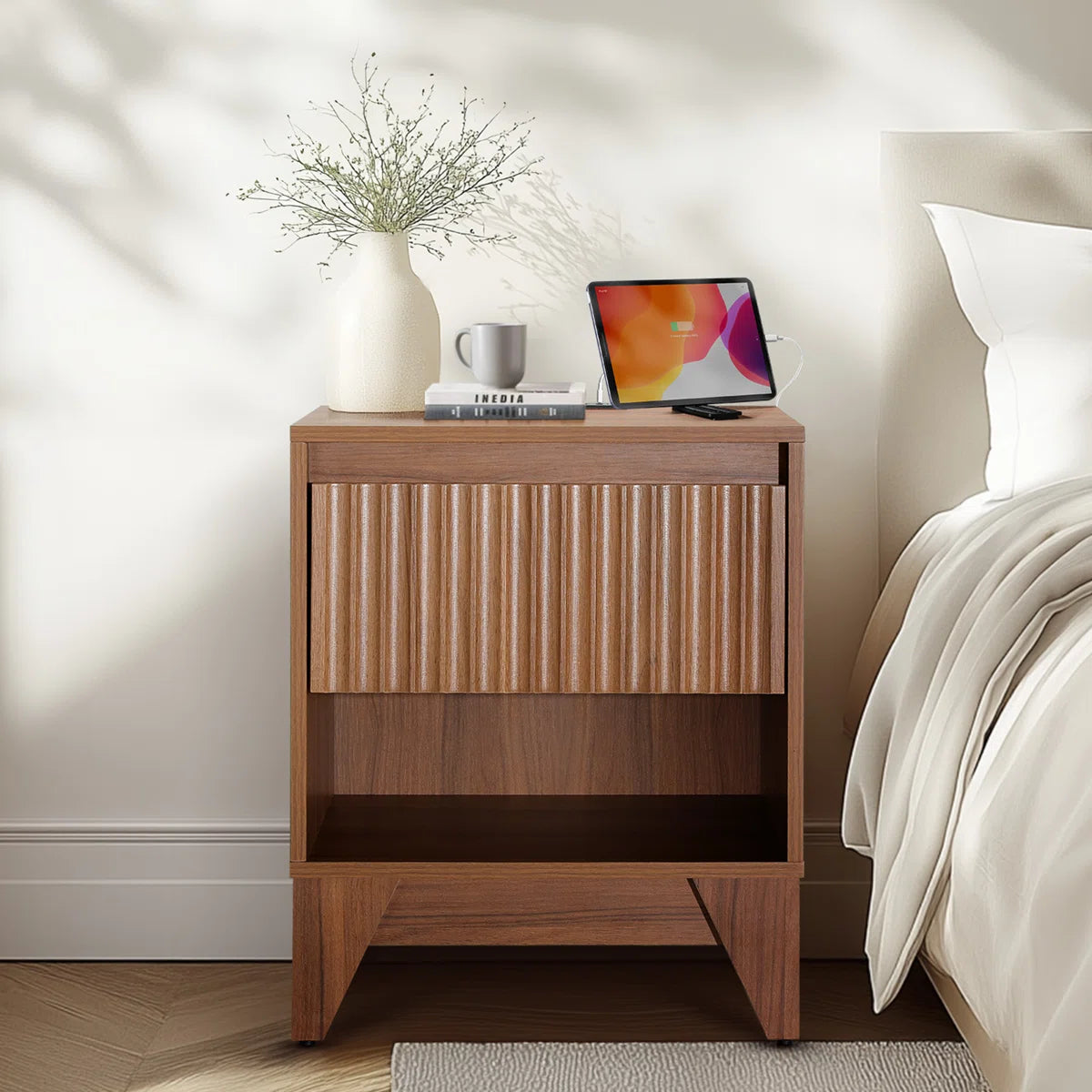 KOLIGEY 1 - Drawer Nightstand With Charging Station, Versatile Side Table With Storage