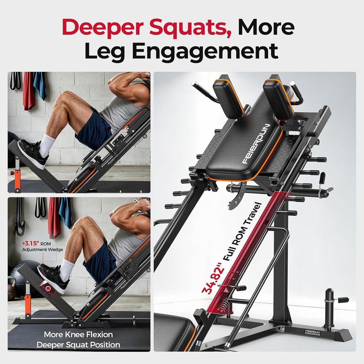 FEIERDUN 2-in-1 Leg Press Hack Squat Machine, Smoother & Zero-Maintenance Operation with Upgraded Roller System, Extended Full ROM, Heavy-Duty Leg Press Machine for Lower Body Strength Training
