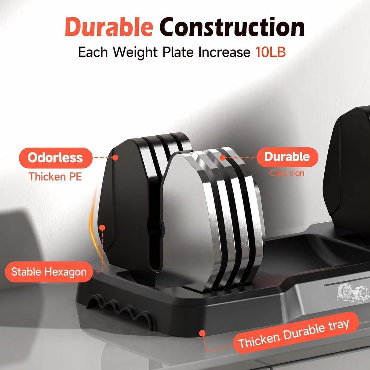 FEIERDUN Adjustable Dumbbell Set, Weight Set for Home Gym, 5-in-1 Free Weight Adjustable Dumbbells, Single Hand Twist Adjust with Non-Slip Handles, 90% Space Saving Strength Training for both Men&Women