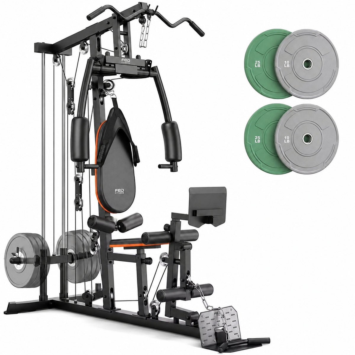 FED Fitness Home Gym, 240LB Plate-Loaded Multifunctional Workout Station | Full-Body Exercise Equipment, Workout Equipment and Fitness Equipment