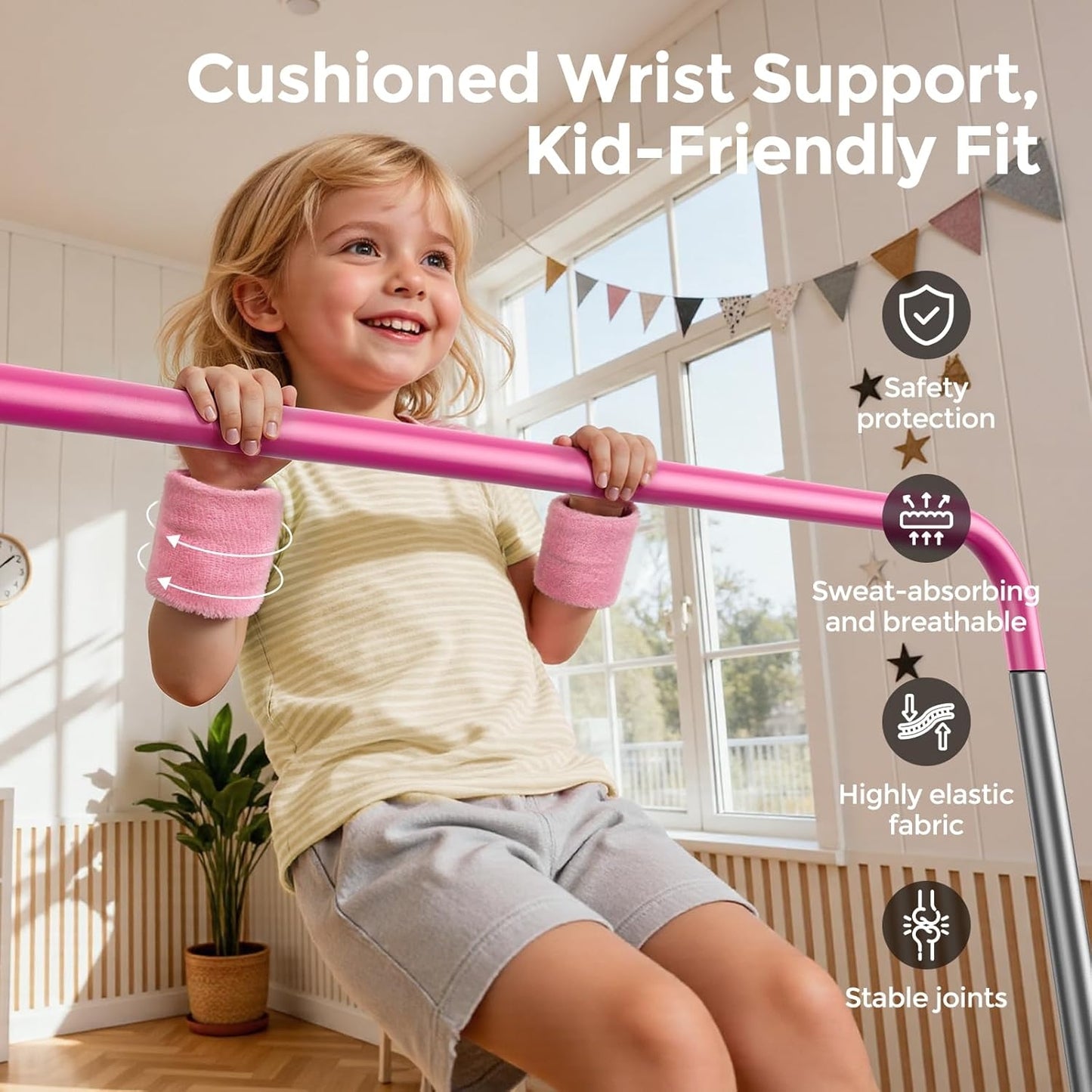 Sportsroyals Gymnastics Bar for Kids,Adjustable Height Gymnastic Horizontal Bars,Folding Gymnastic Junior Training Kip Bar for Home, Pink