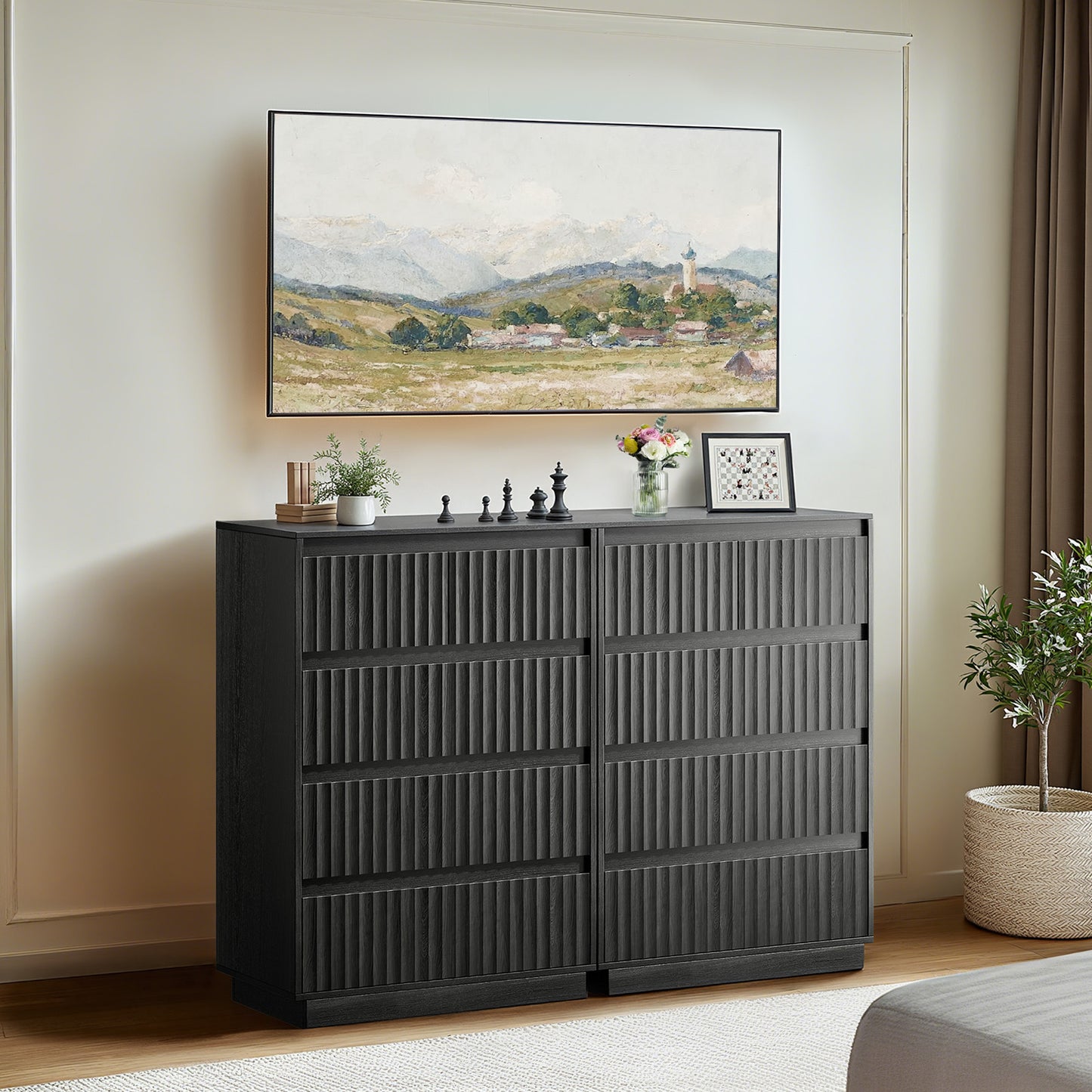 5-Drawer Dresser 27.5"W Single Dresser With Waveform Fluted Panel