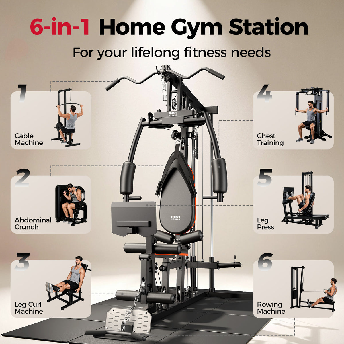 FED Fitness Home Gym, 240LB Plate-Loaded Multifunctional Workout Station | Full-Body Exercise Equipment, Workout Equipment and Fitness Equipment