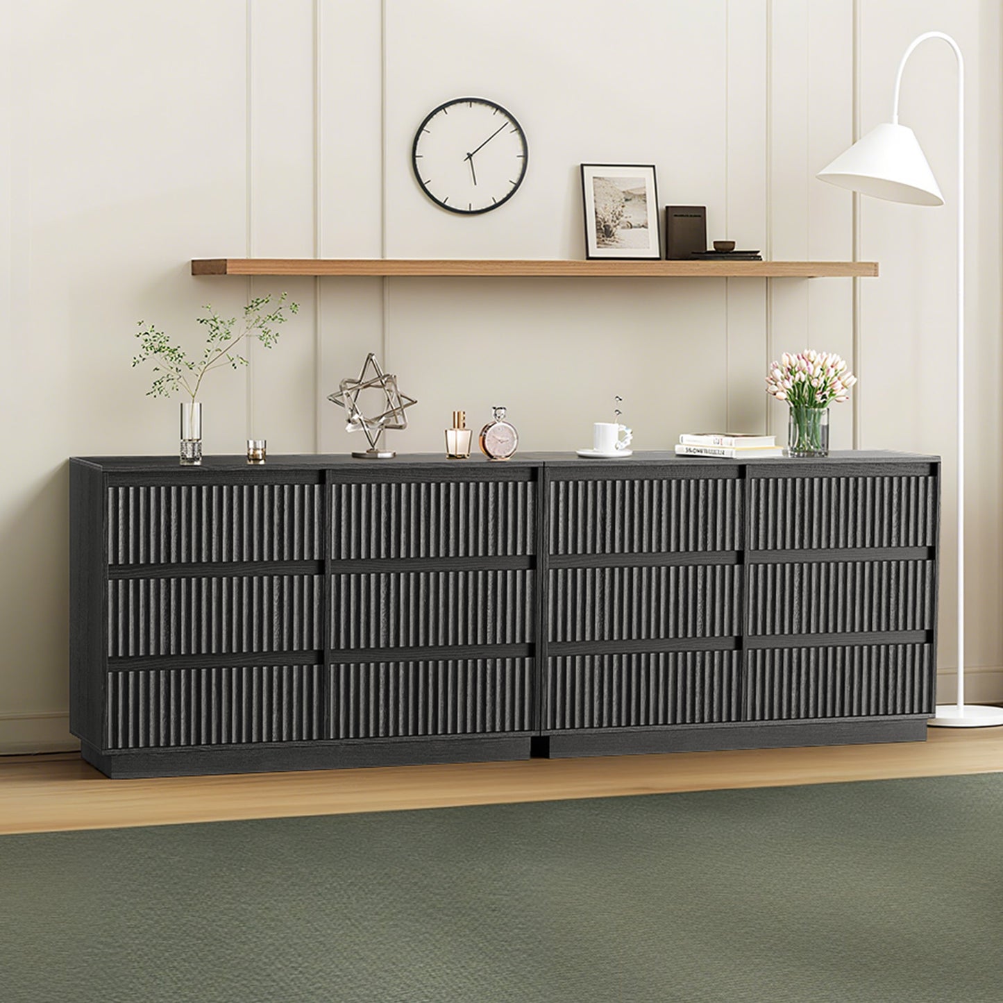 6-Drawer Dresser 47"W Double Dresser With Waveform Fluted Panel