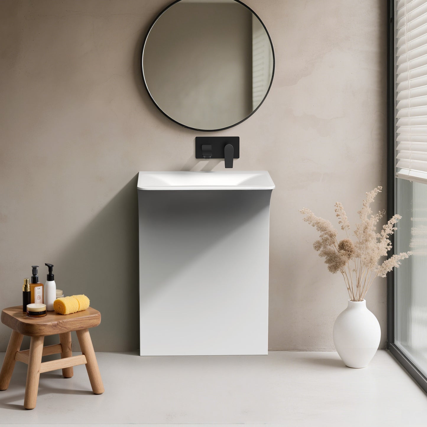 KOLIGEY 33.2'' Tall Solid Surface Pedestal Sink,White Bathroom Sink B607