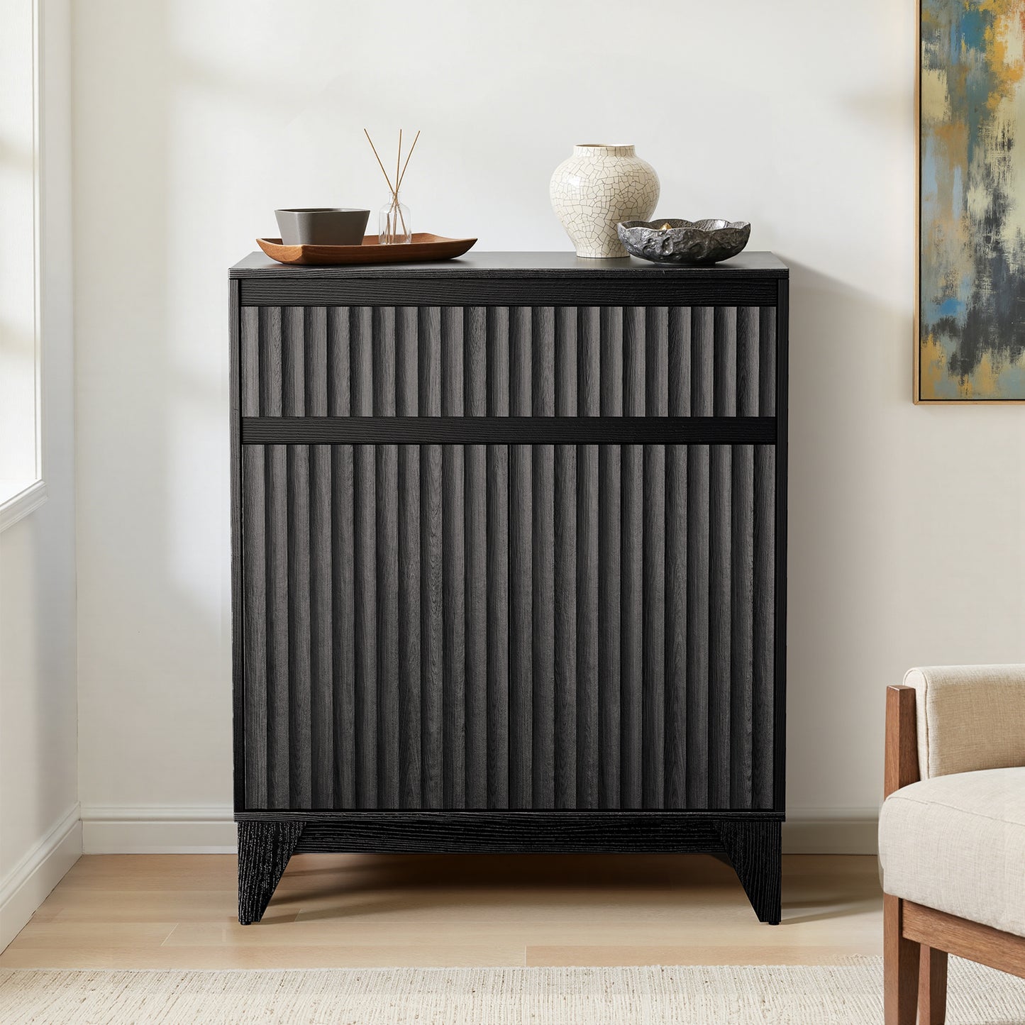 38" Tall 2 - Door Accent Cabinet With Adjustable Shelf, Waveform Fluted Panel