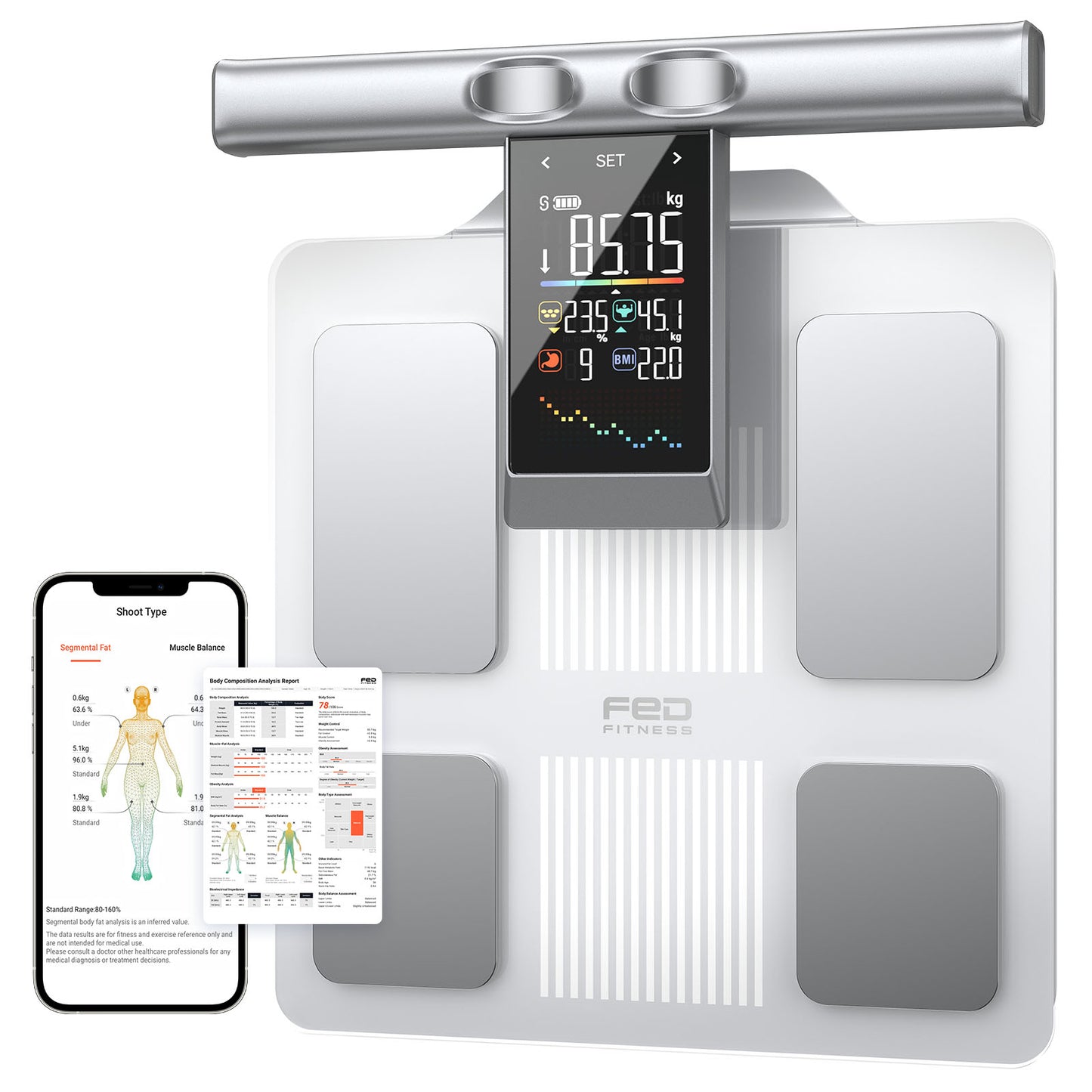 FED FITNESS Smart Scale for Body Weight,8-Electrode Body Composition Scale with BMI, Body Fat, Muscle Mass