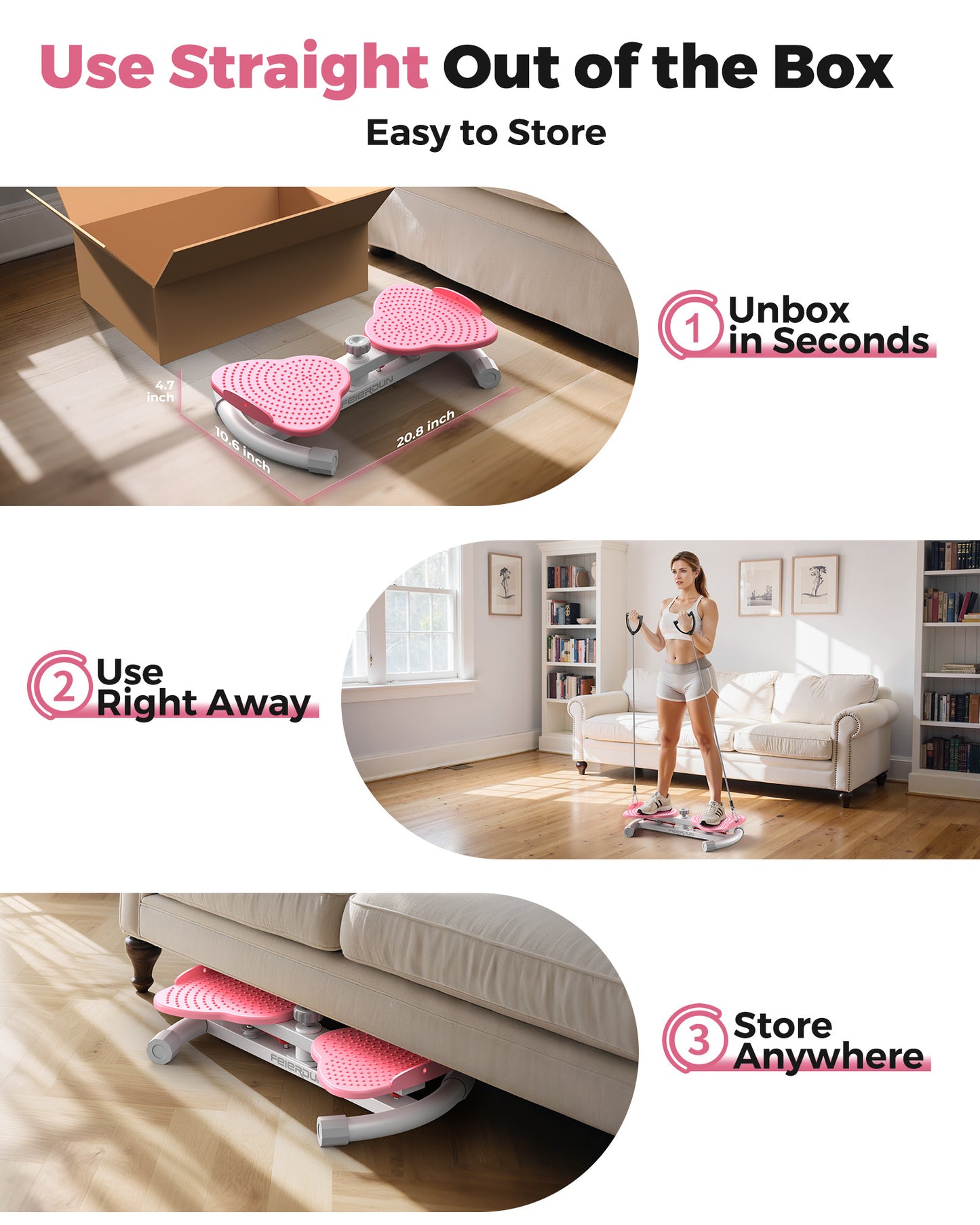 Feierdun Exercise Twist Boards for Home Workout,Waist Twister Machine Exercise,Balance Board for Weight Loss (Pink)