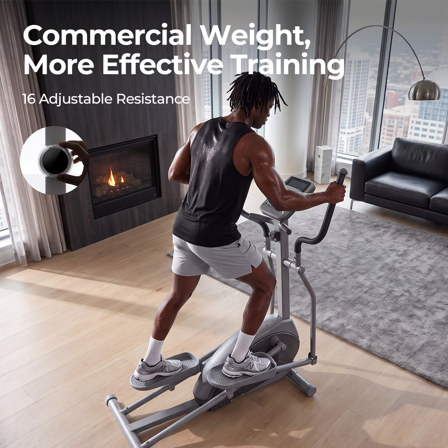 FED FITNESS Elliptical Exercise Machine with 15.5''-17'' Stride & Heart Rate Grips,Ultra Silent Magnetic Elliptical Machine for Home with 16 Levels Resistance