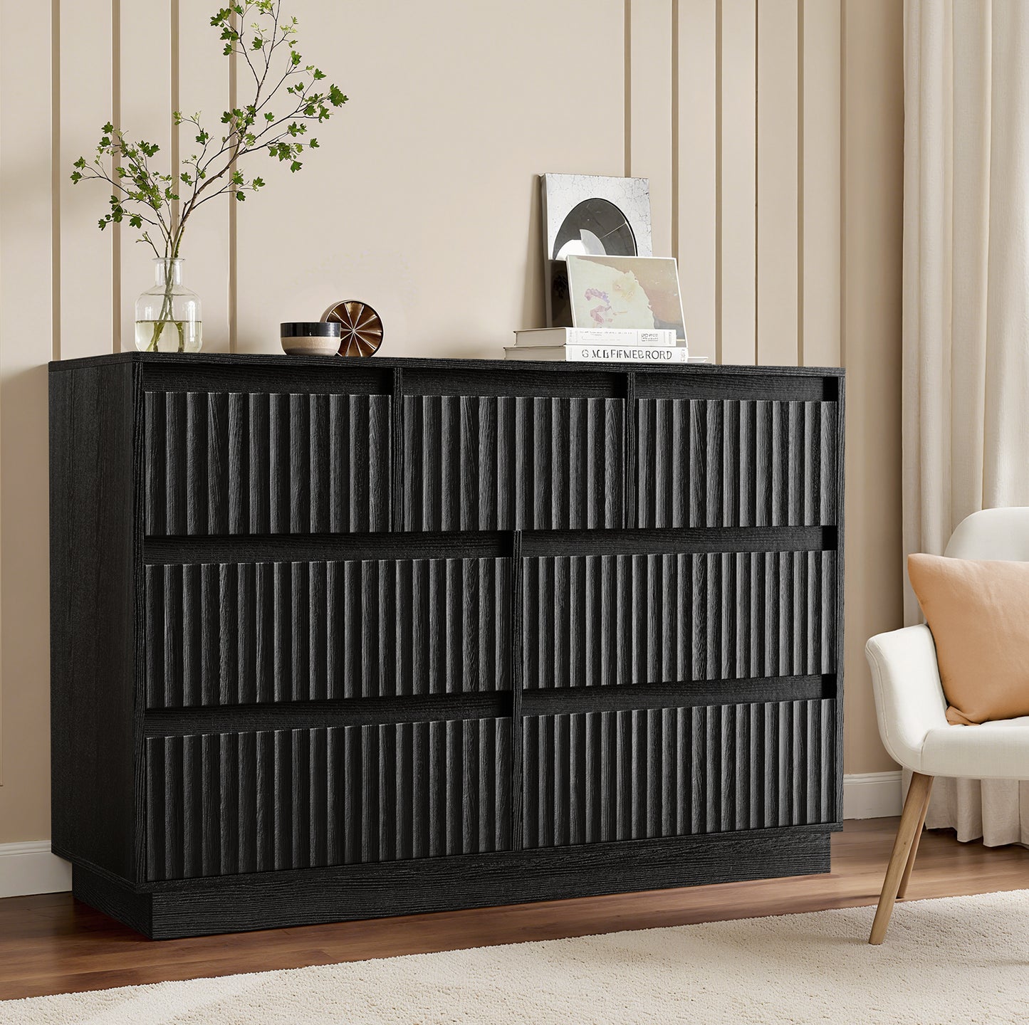 7-Drawer Dresser 47"W Double Dresser With Waveform Fluted Panel