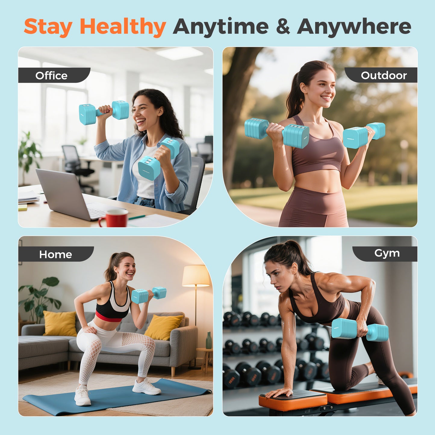 FEIERDUN 5-in-1 Adjustable Dumbbell Set of 2, 20LBS/10LBS Hand Weights for Women, 1s-Adjust Dual-Stable Dumbbell Set for Women Home Gym & Outdoor