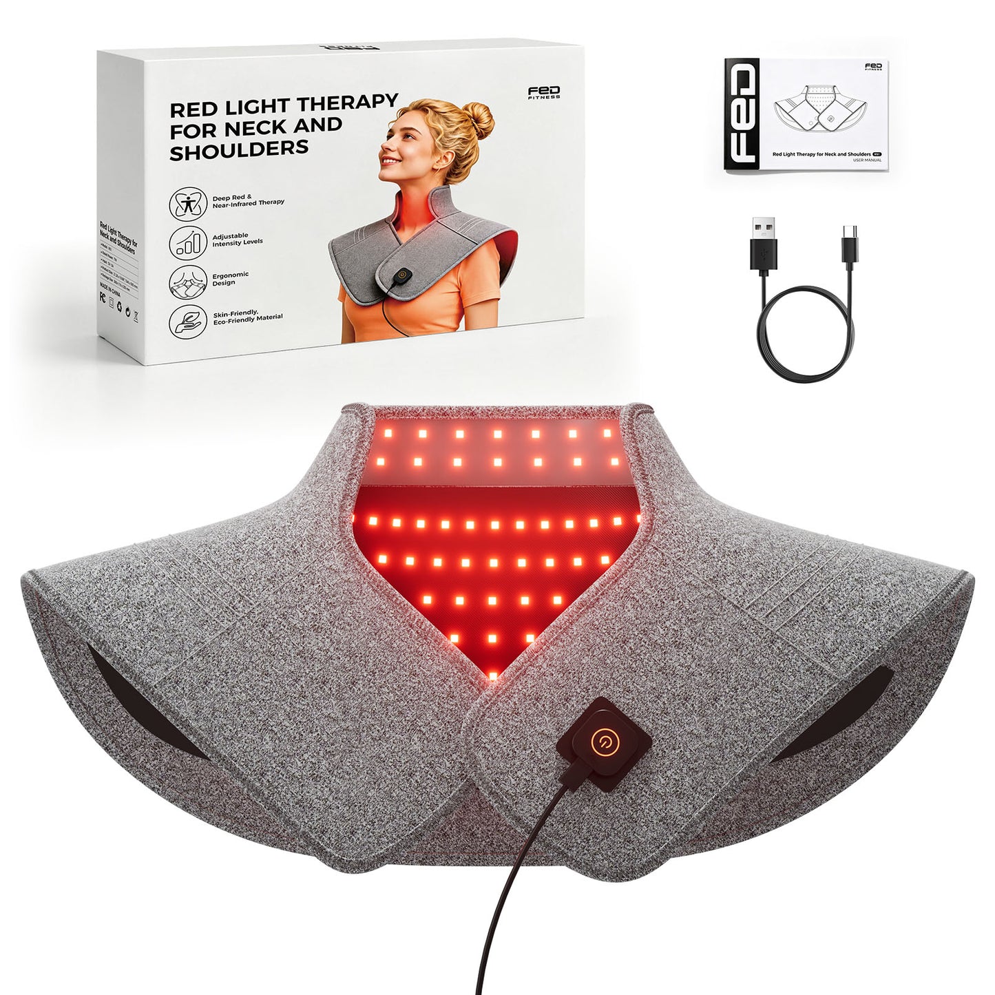 FED FITNESS Red Light Therapy Pad for Neck Shoulder, Wearable Near Infrared Light Wrap for Body