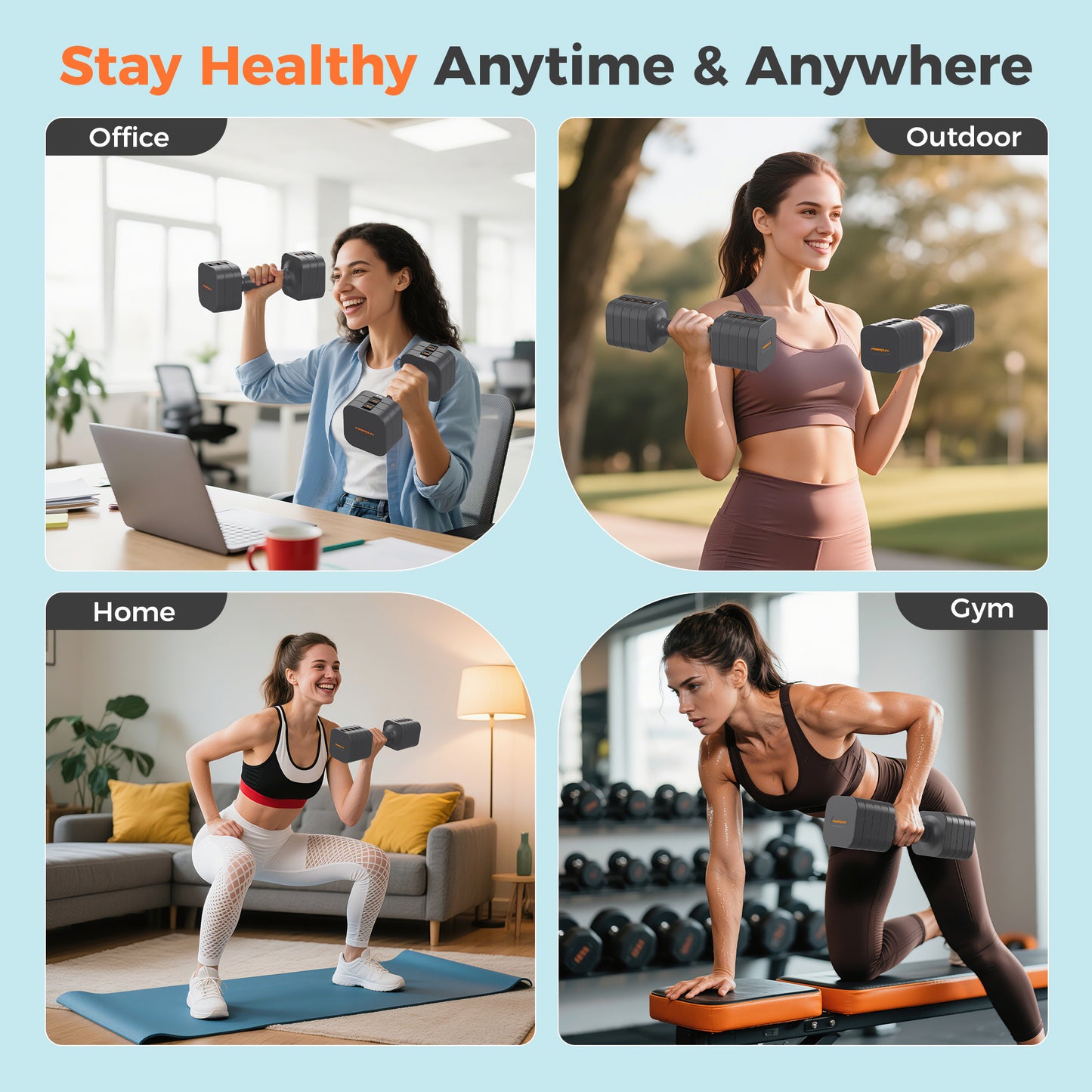 FEIERDUN 5-in-1 Adjustable Dumbbell Set of 2, 20LBS/10LBS Hand Weights for Women, 1s-Adjust Dual-Stable Dumbbell Set for Women Home Gym & Outdoor