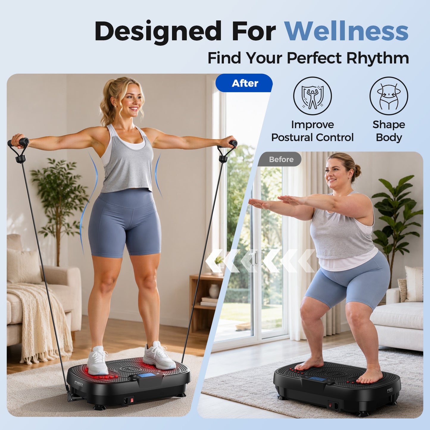 FED FITNESS Vibration Plate Exercise Machine,Curved Vibration Plate for Lymphatic Drainage Weight Loss,Workout Equipment for Women Men Home