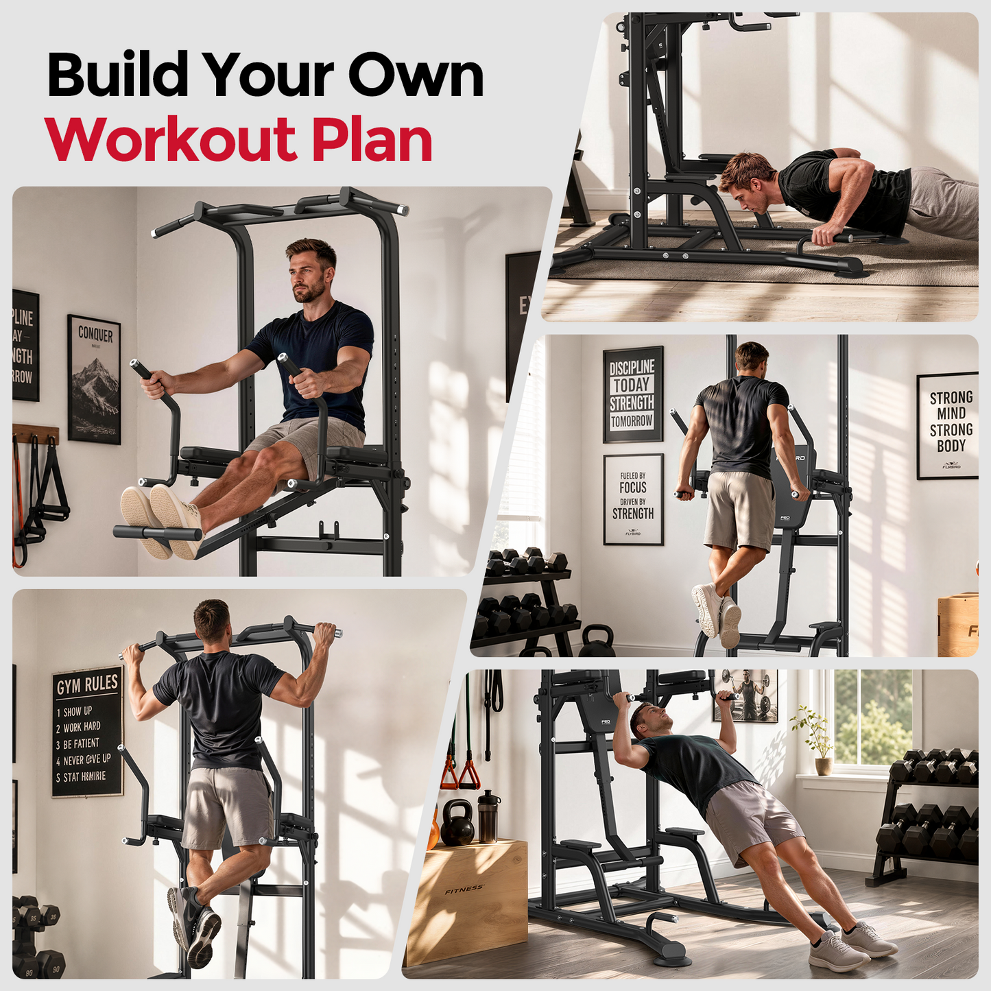 FED FITNESS Power Tower: Adjustable Multi-Function Pull Up & Dip Station, 800 lbs Capacity, Home Gym Strength & Ab Workout