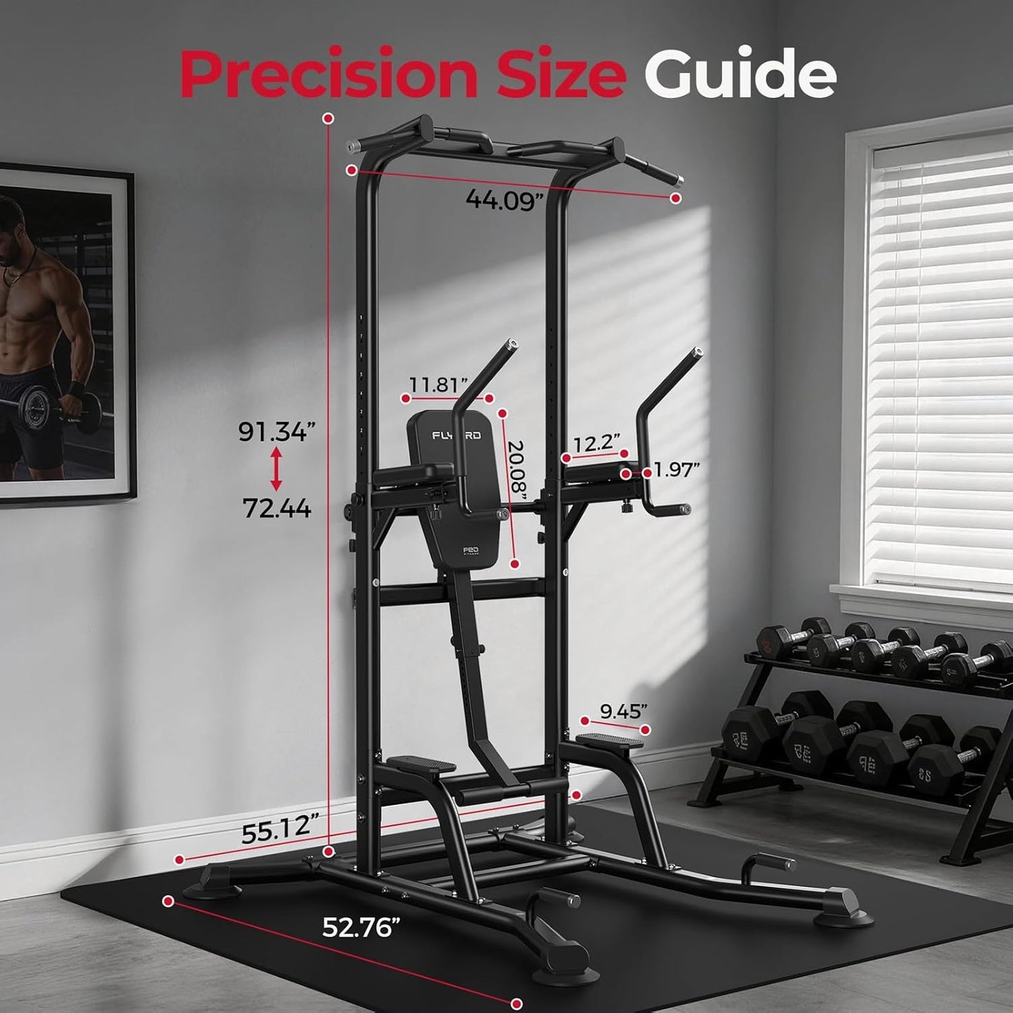 FED FITNESS Power Tower: Adjustable Multi-Function Pull Up & Dip Station, 800 lbs Capacity, Home Gym Strength & Ab Workout