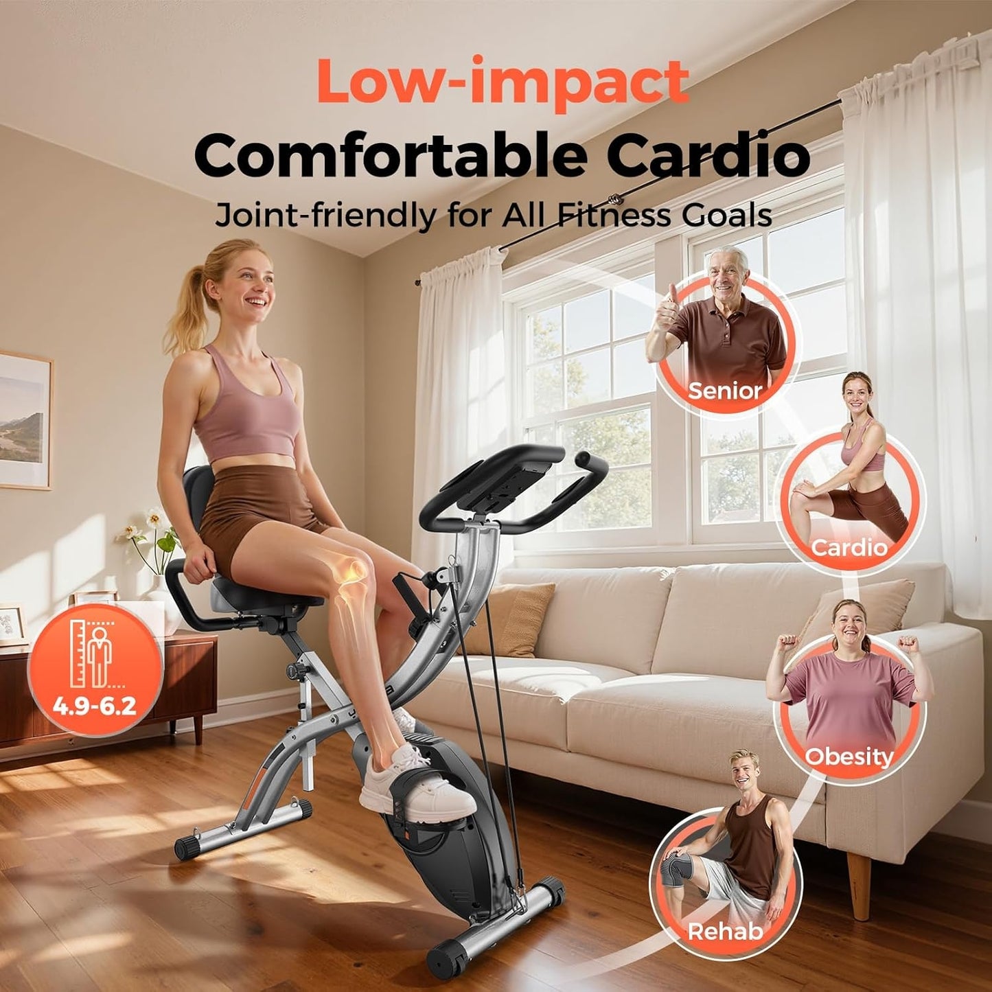 YOSUDA Folding Exercise Bike - 5 IN 1 Foldable Stationary Bike for Home Gym Workout, Upgraded Indoor Cycling Bikes with 6.6 LBS Flywheel, 380 LBS Capacity and 16-Level Magnetic Resistance, Back Support Cushion