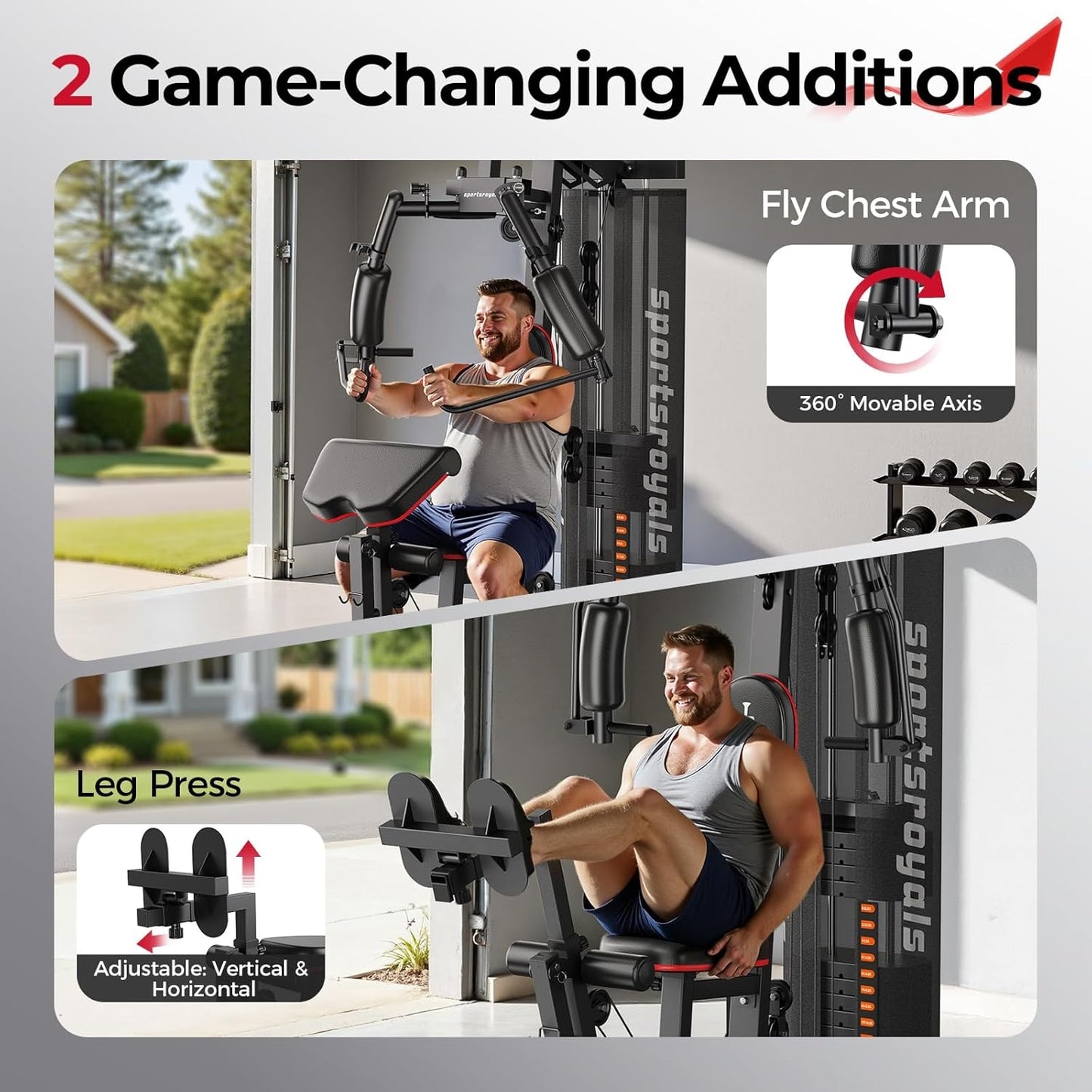 Sportsroyals 150LB Weight Stack Home Gym System - Versatile Cable Machine for Full Body Strength Training