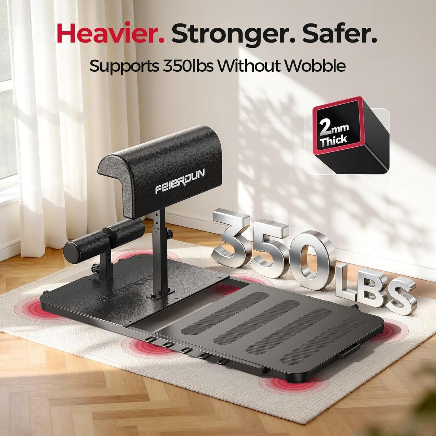 FED FITNESS Foldable Hip Thrust Machine for Home Gym, with Padded Bar & Resistance Bands, for Hip Thrust, Sissy Squat & Lower Body Training, Black-White