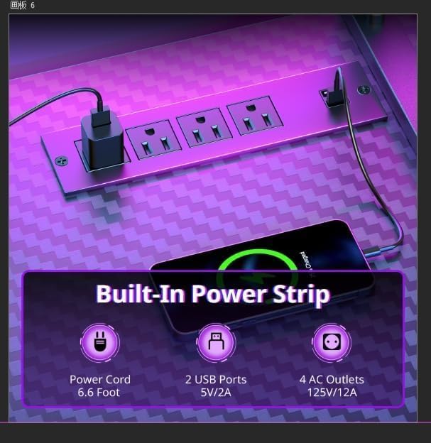 94.5'' Gaming Desk with Pegboard & Shelves Large, L Shaped Computer Desk with Drawers & Power Outlet & LED & Monitor Stand & Mobile CPU Stand, Home Office Black Carbon Fiber