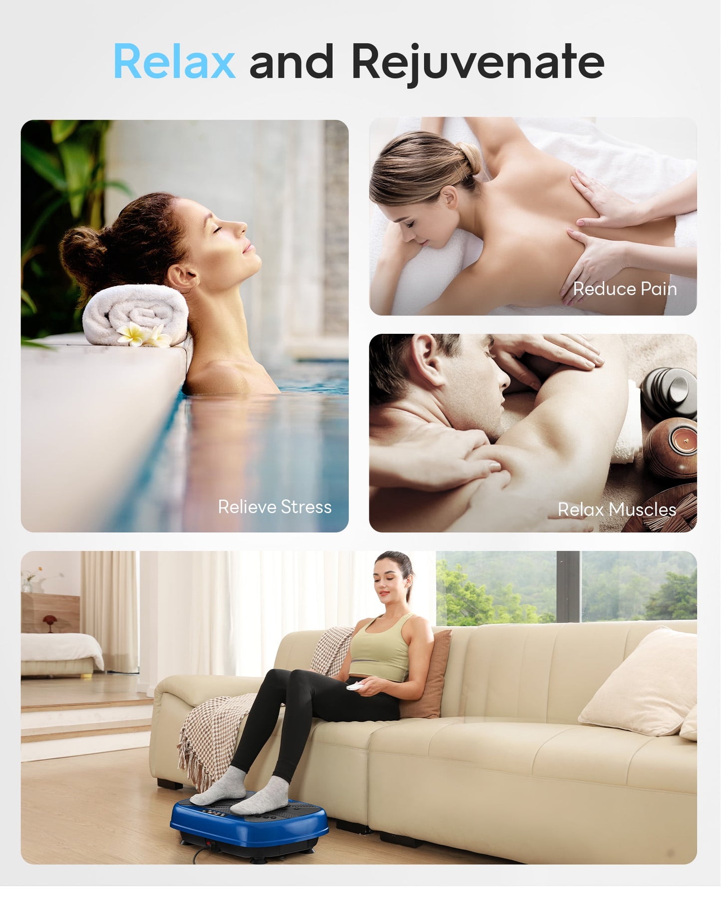 Feierdun Vibration Exercise Machine, Power Waver Vibration Plate Platform for Lymphatic Drainage Whole Body，with 2 Resistance Bands, 120 Levels