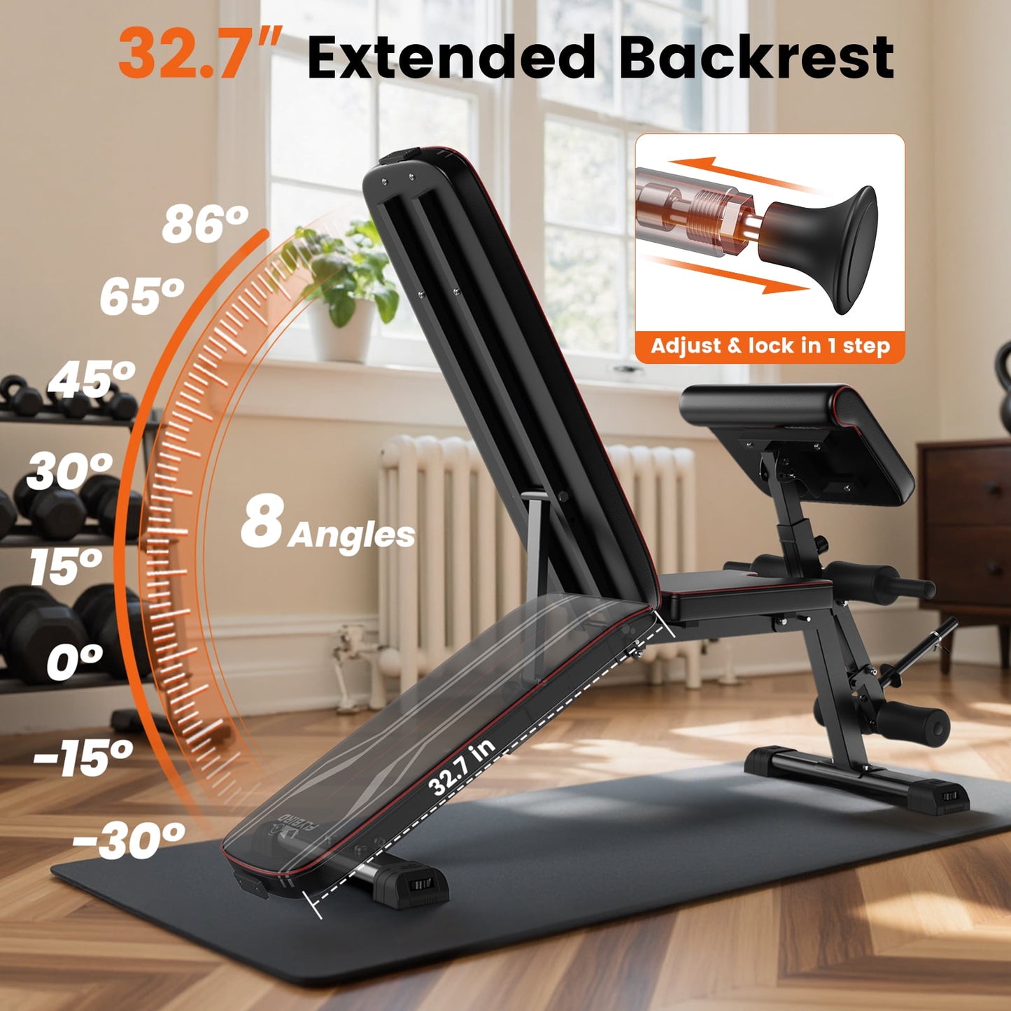 FLYBIRD Workout Bench with Leg Extension & Curl Pad
