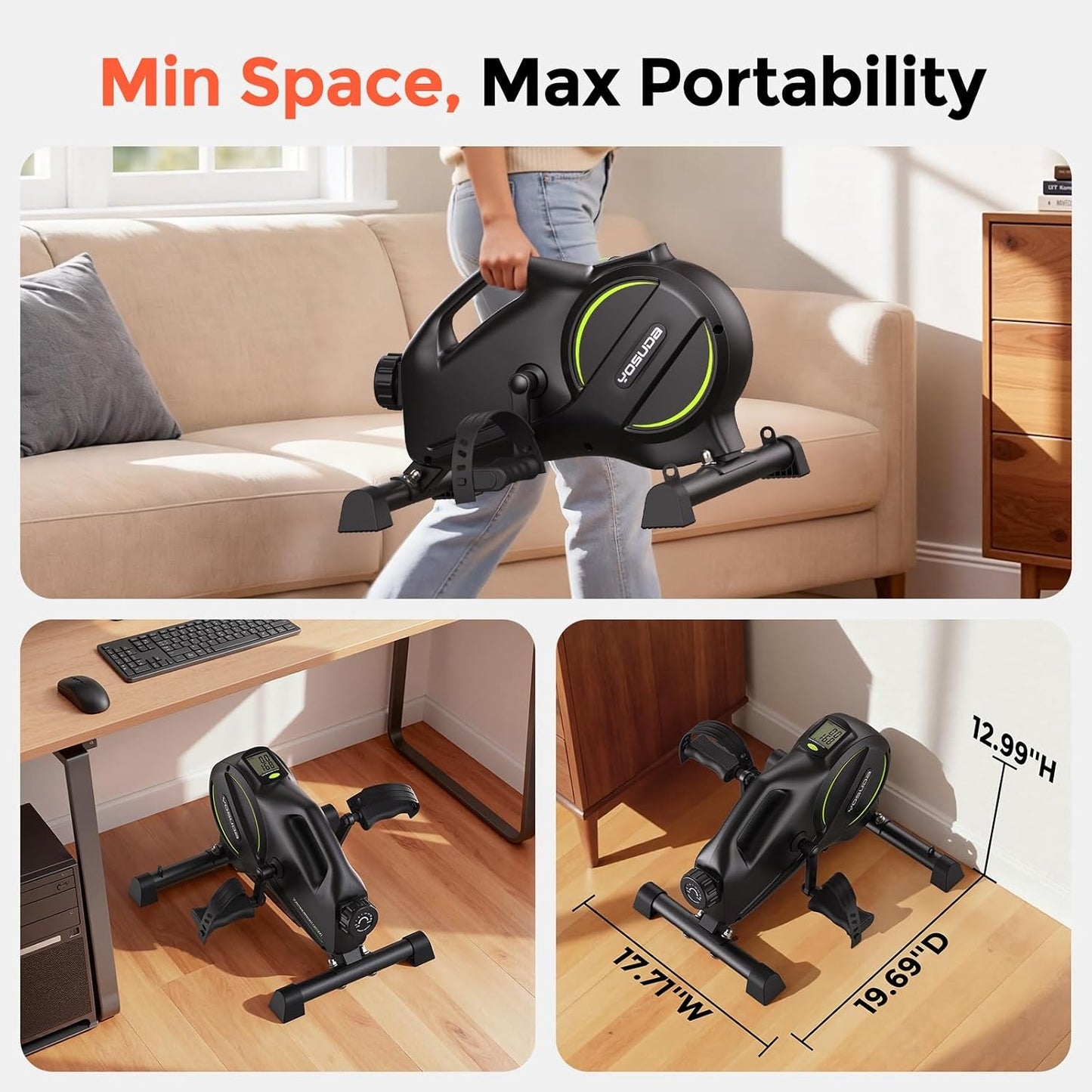 YOSUDA Under Desk Bike with 16-Level Magnetic Resistance, Mini Exercise Bike with Bluetooth App