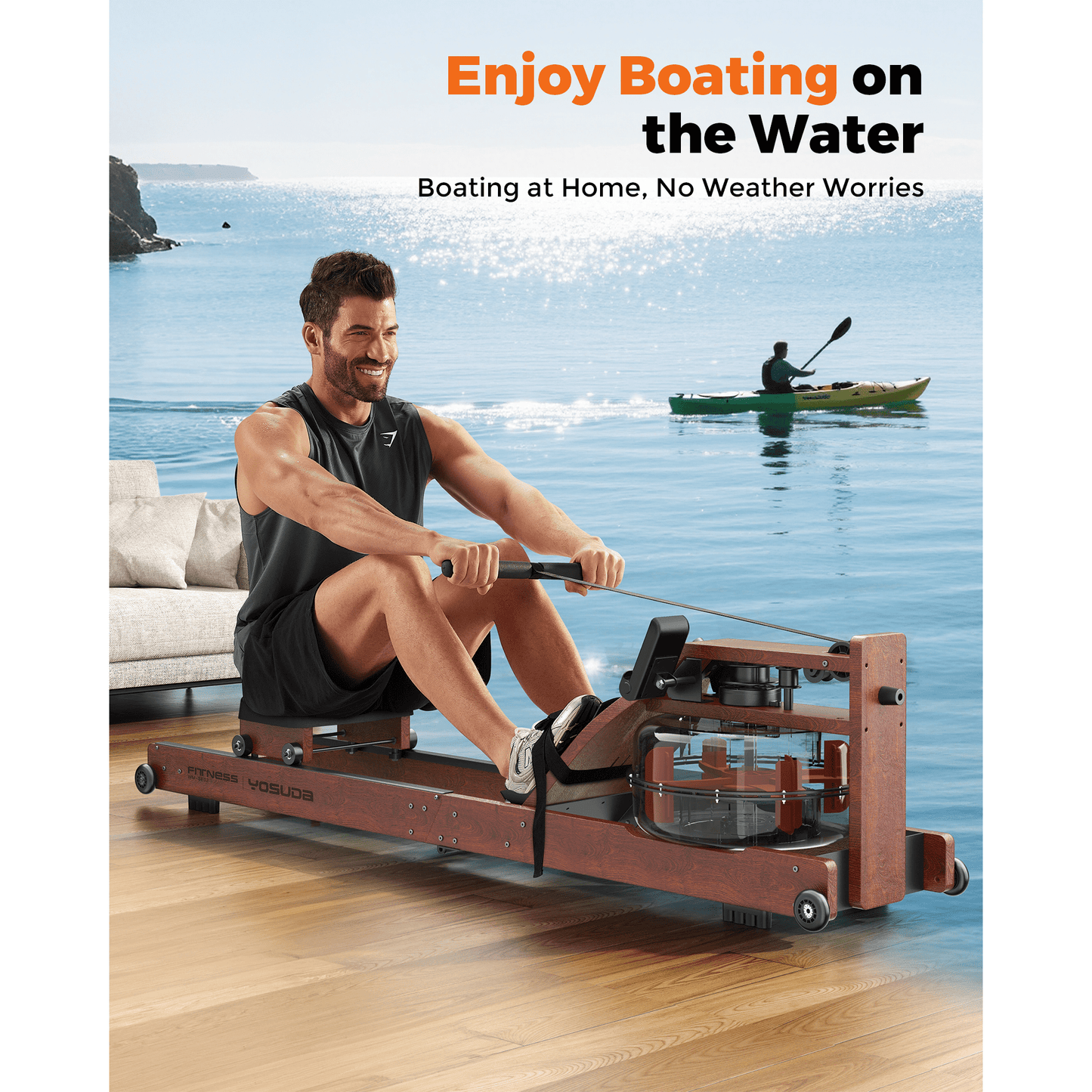 YOSUDA Foldable Water Rowing Machine for Home - 400LBS Capacity Rower