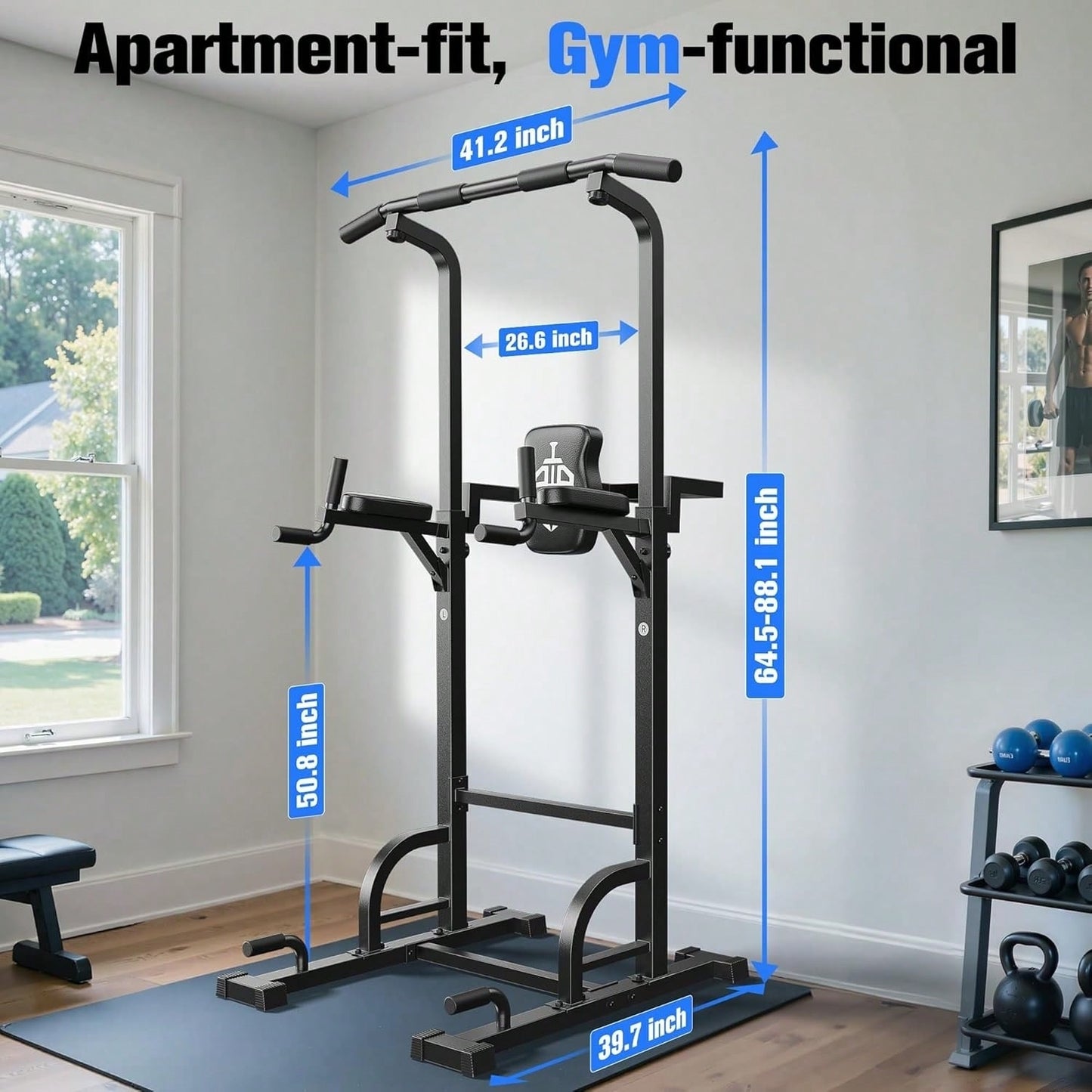 FED FITNESS Adjustable Power Tower 450lbs Max Weight Dip Station Pull up Bar Power Rack Push up Resistance Band for Home Gym