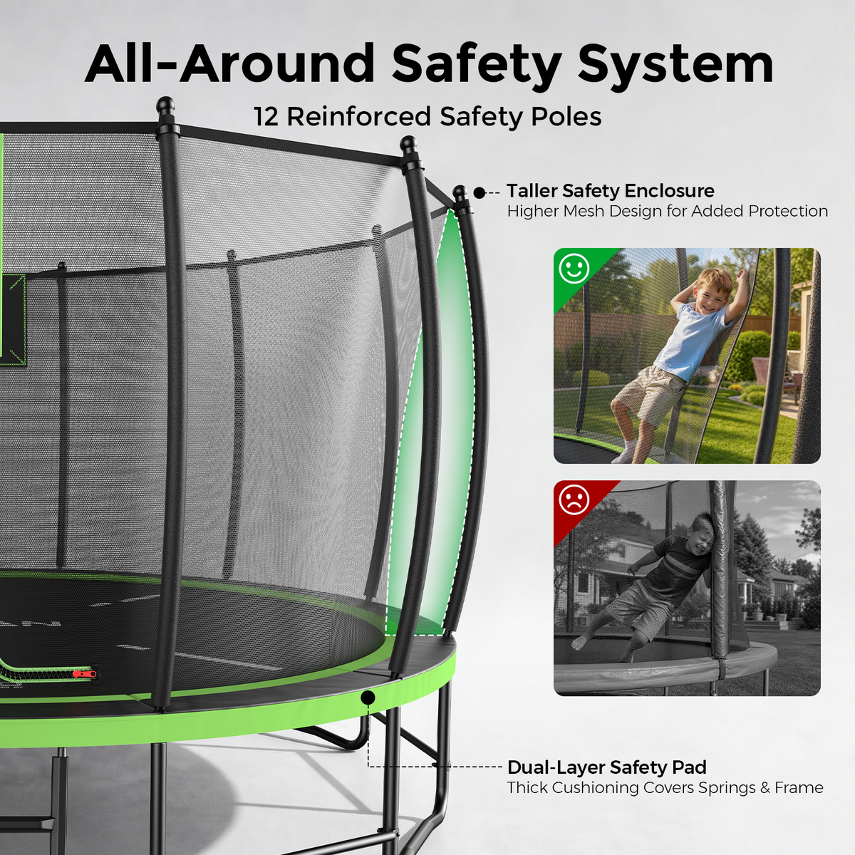 BCAN 16FT Recreational Trampoline with Enclosure for Kids Adults, ASTM Approved, Outdoor Trampolines with Ladder for Kids
