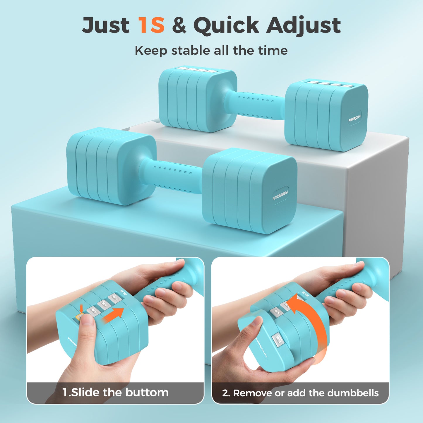 FEIERDUN 5-in-1 Adjustable Dumbbell Set of 2, 20LBS/10LBS Hand Weights for Women, 1s-Adjust Dual-Stable Dumbbell Set for Women Home Gym & Outdoor