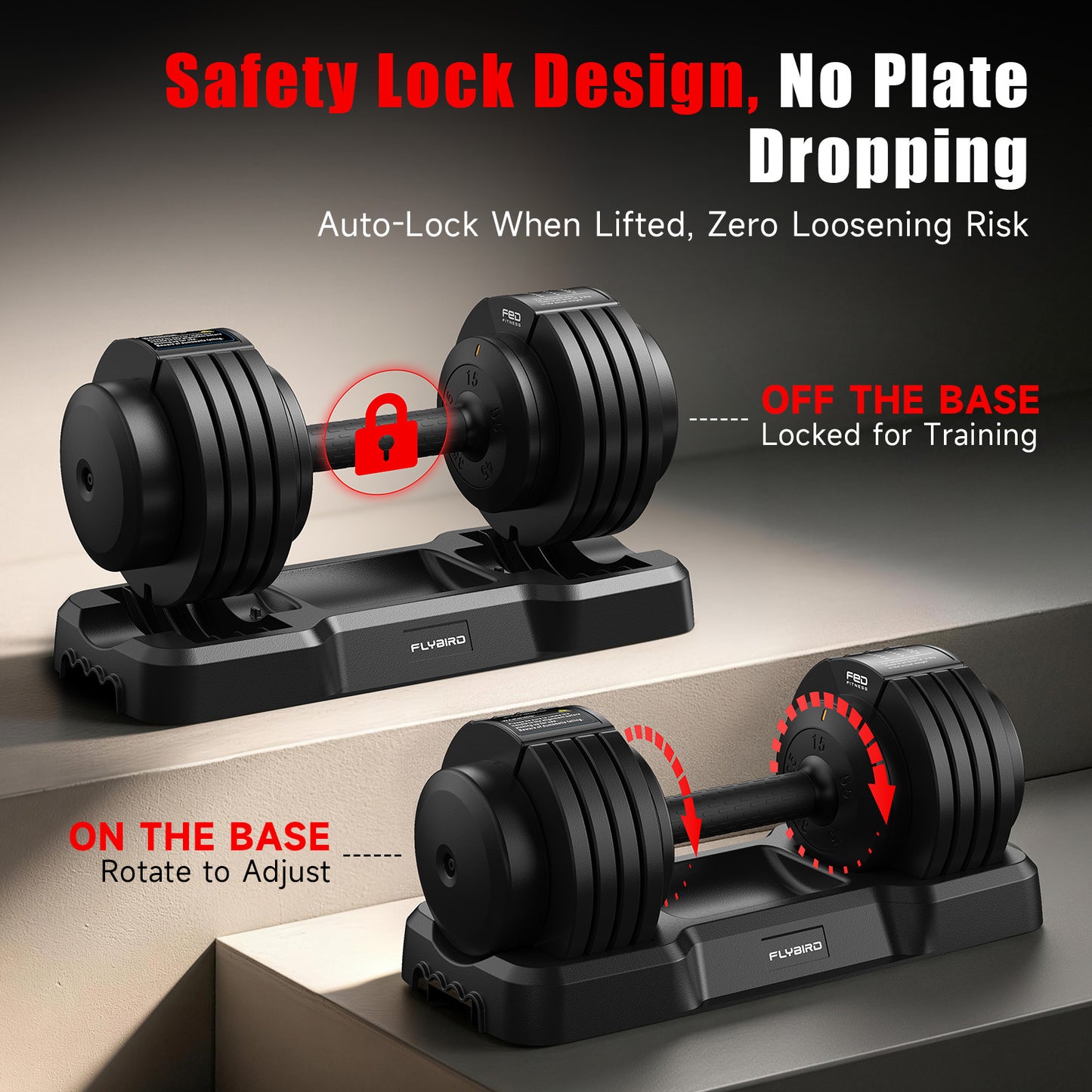 FED FITNESS 1 Pair 55LBS-Adjustable Dumbbell, Multiweight Options for Full Body Workout