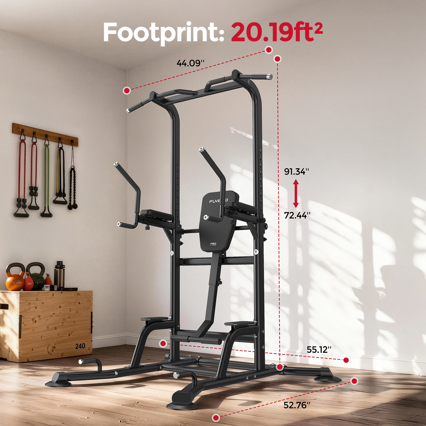 FED FITNESS Power Tower: Adjustable Multi-Function Pull Up & Dip Station, 800 lbs Capacity, Home Gym Strength & Ab Workout