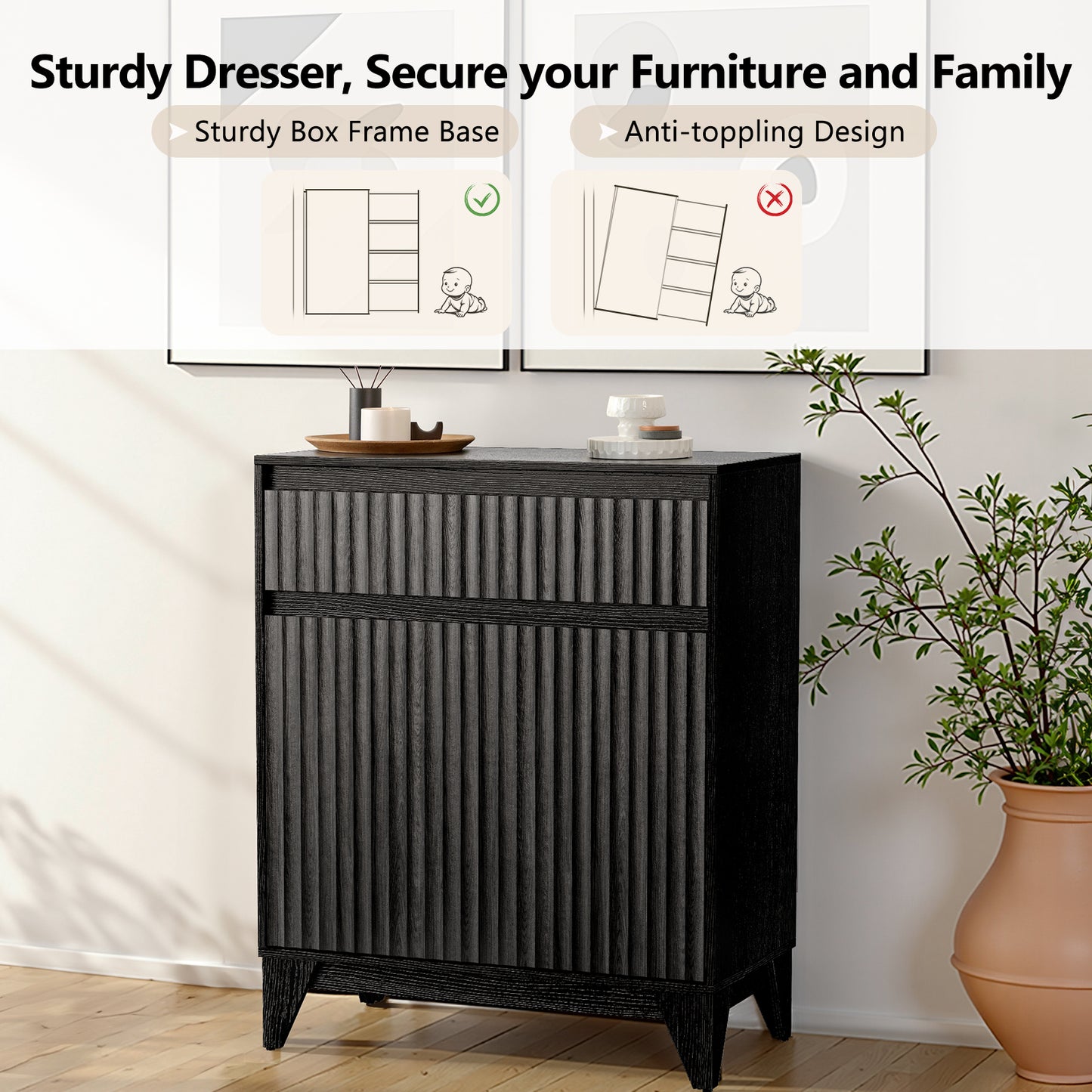 38" Tall 2 - Door Accent Cabinet With Adjustable Shelf, Waveform Fluted Panel