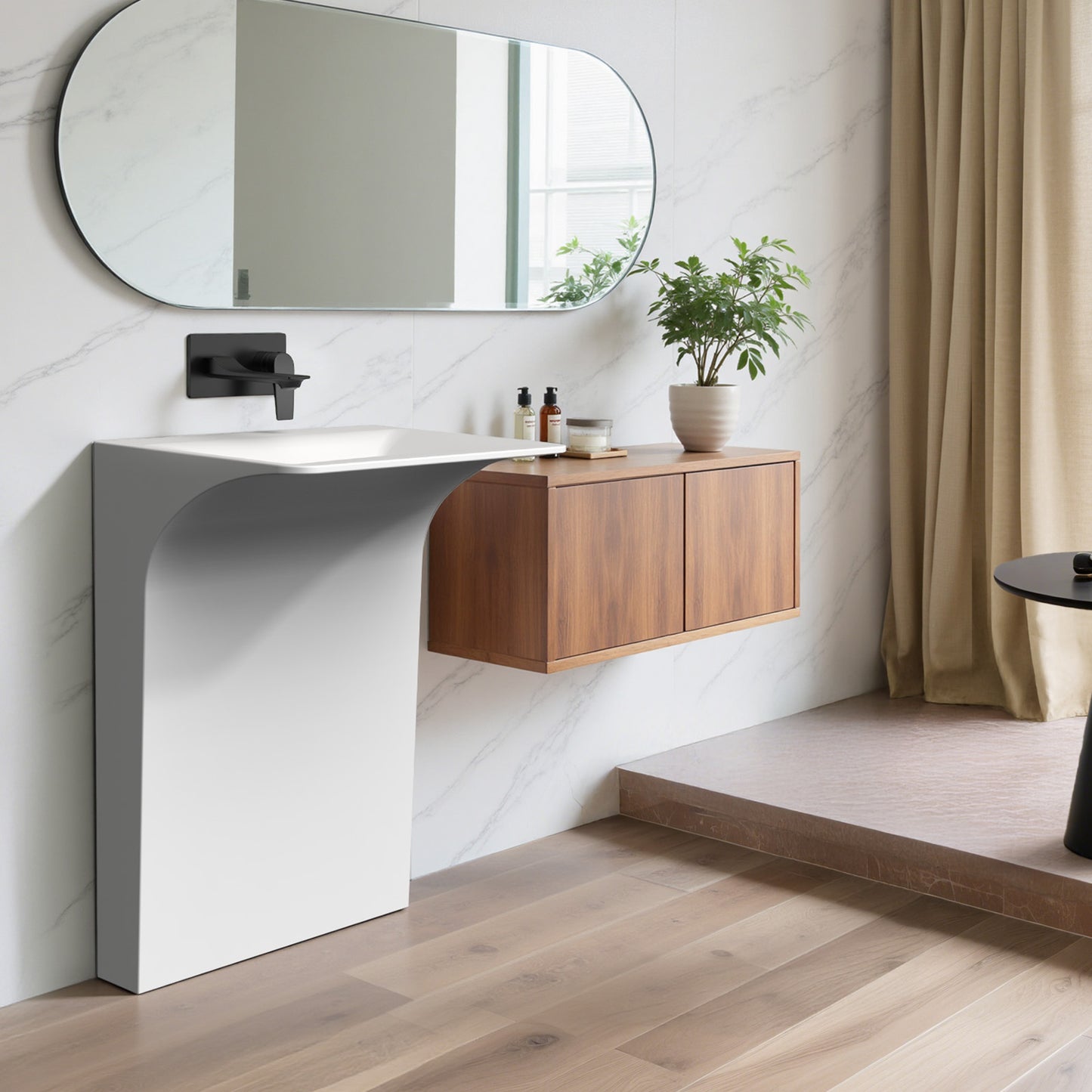 KOLIGEY 33.2'' Tall Solid Surface Pedestal Sink,White Bathroom Sink B607