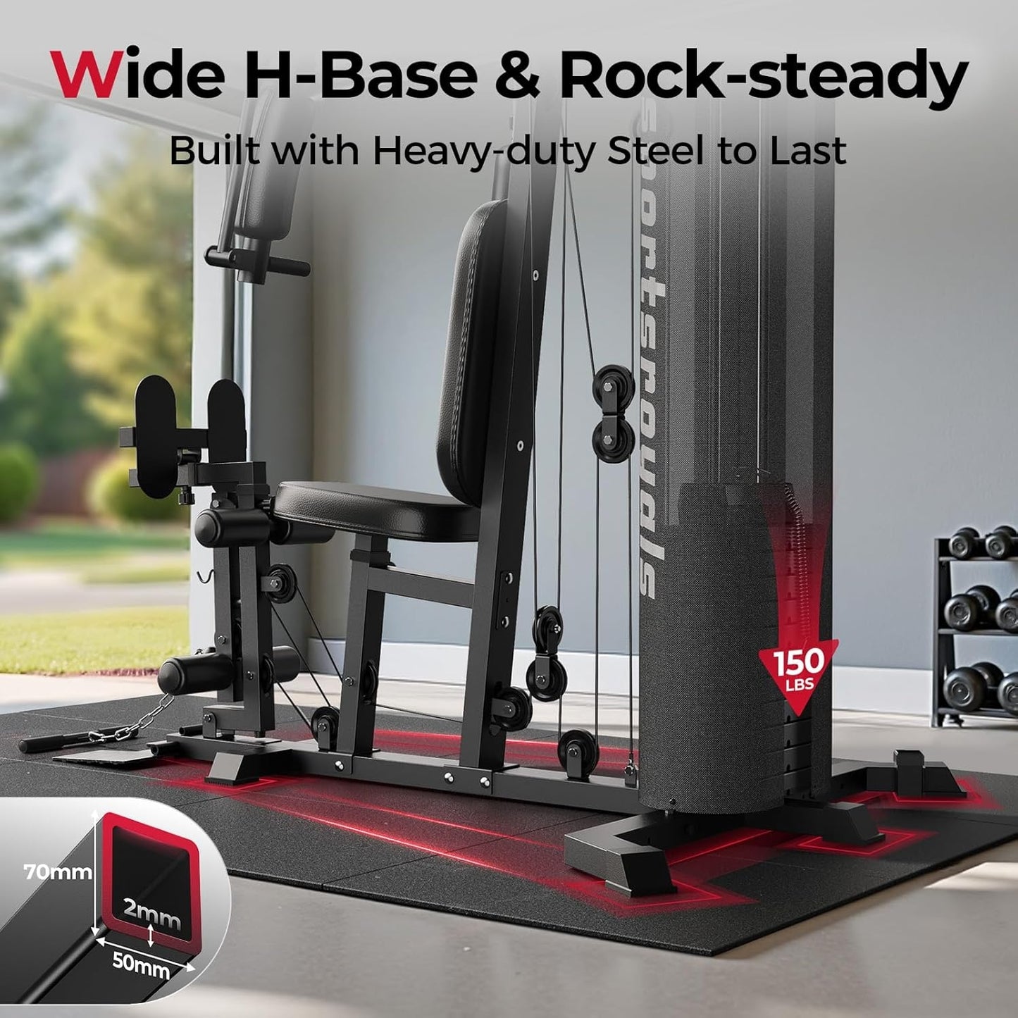 Sportsroyals Multifunctional Gym Equipment Pro Plus, Workout Station with 150LBS Weight Stack With Leg Press