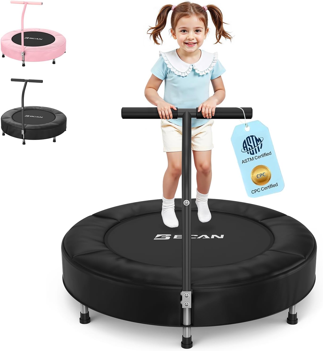 BCAN 36'' Toddler Trampoline, ASTM Certified - Kids Trampoline for Ages 1-6, Foam Handle & Safe Thickened Cover