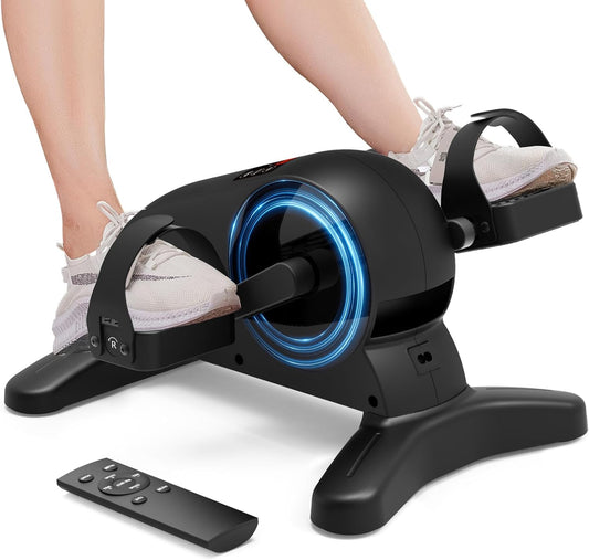 Mini Under Desk Exercise Bike Pedal Exerciser, Motorized Setting Bike Pedal Exerciser Leg/Arm Cycle for Senior, Physical Therapy, with 12 Adjustable Speed