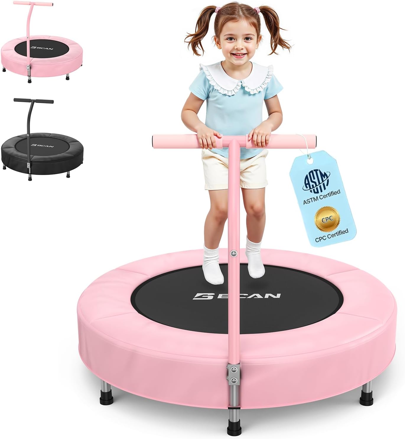 BCAN 36'' Toddler Trampoline, ASTM Certified - Kids Trampoline for Ages 1-6, Foam Handle & Safe Thickened Cover