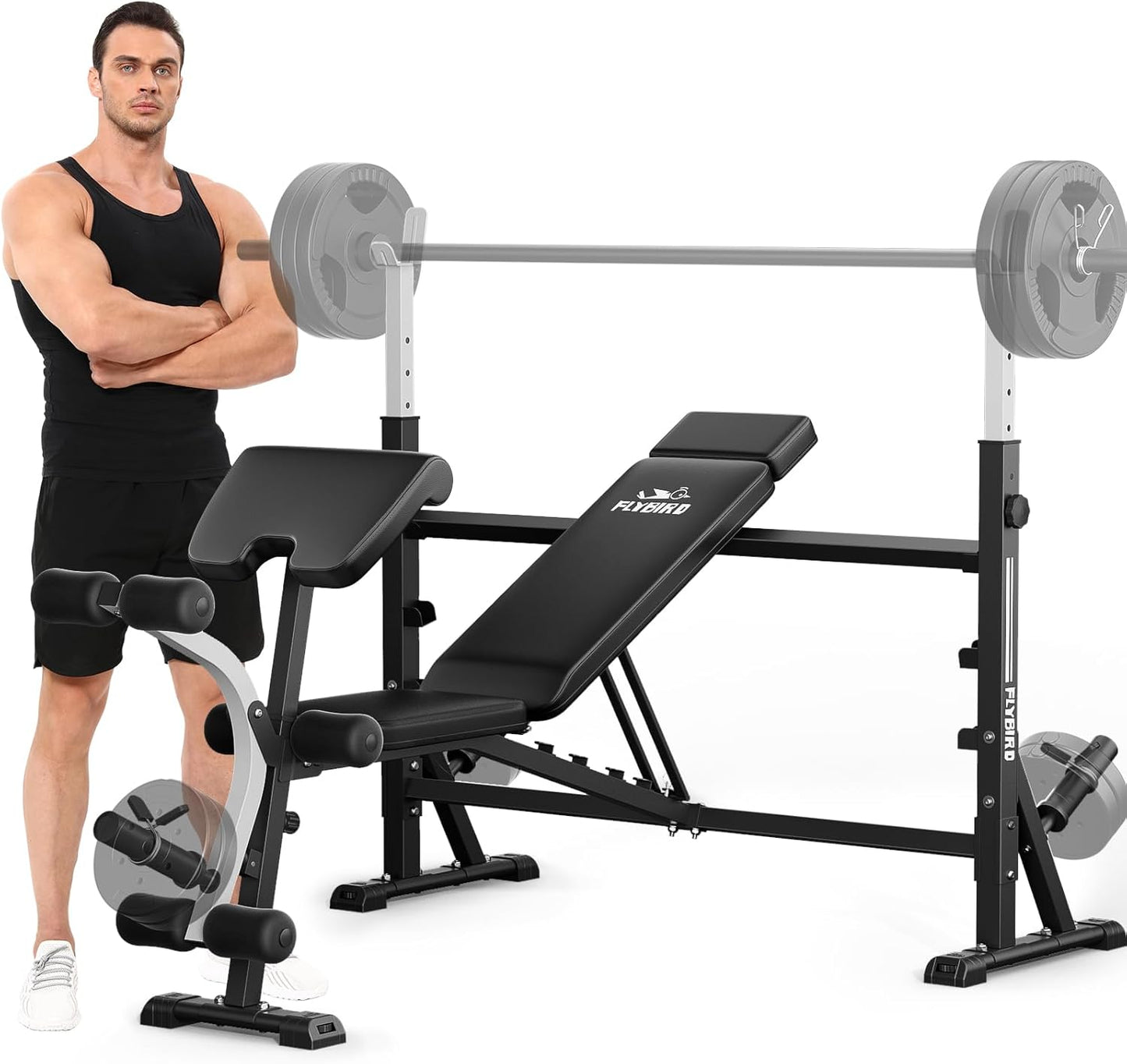 FLYBIRD Olympic Adjustable Weight Bench, with Bench Press Rack, Leg Extension and Leg curl, for Home Gym Workout