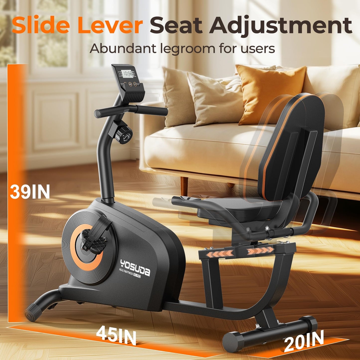 YOSUDA Recumbent Exercise Bike for Adults Seniors with Quick Adjust Seat, 350LB Capacity & 16-level Resistance