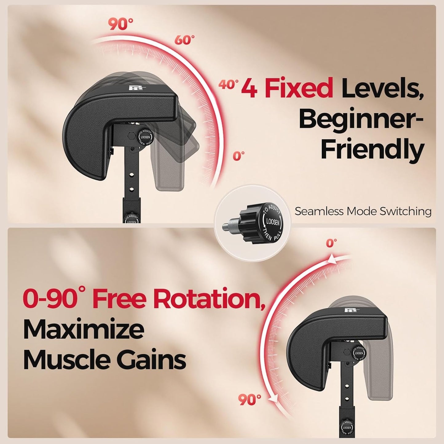 FED FITNESS Foldable Hip Thrust Machine for Home Gym, with Padded Bar & Resistance Bands, for Hip Thrust, Sissy Squat & Lower Body Training, Black-White