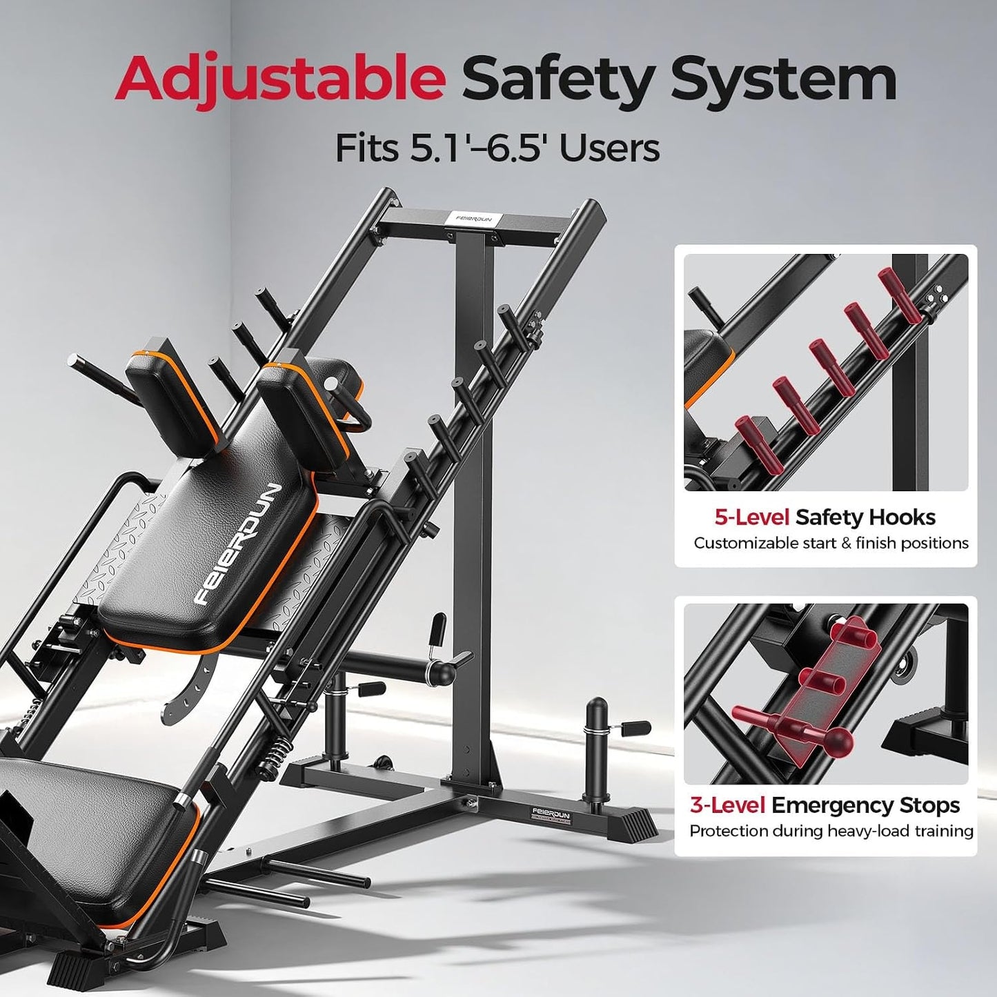 FEIERDUN 2-in-1 Leg Press Hack Squat Machine, Smoother & Zero-Maintenance Operation with Upgraded Roller System, Extended Full ROM, Heavy-Duty Leg Press Machine for Lower Body Strength Training