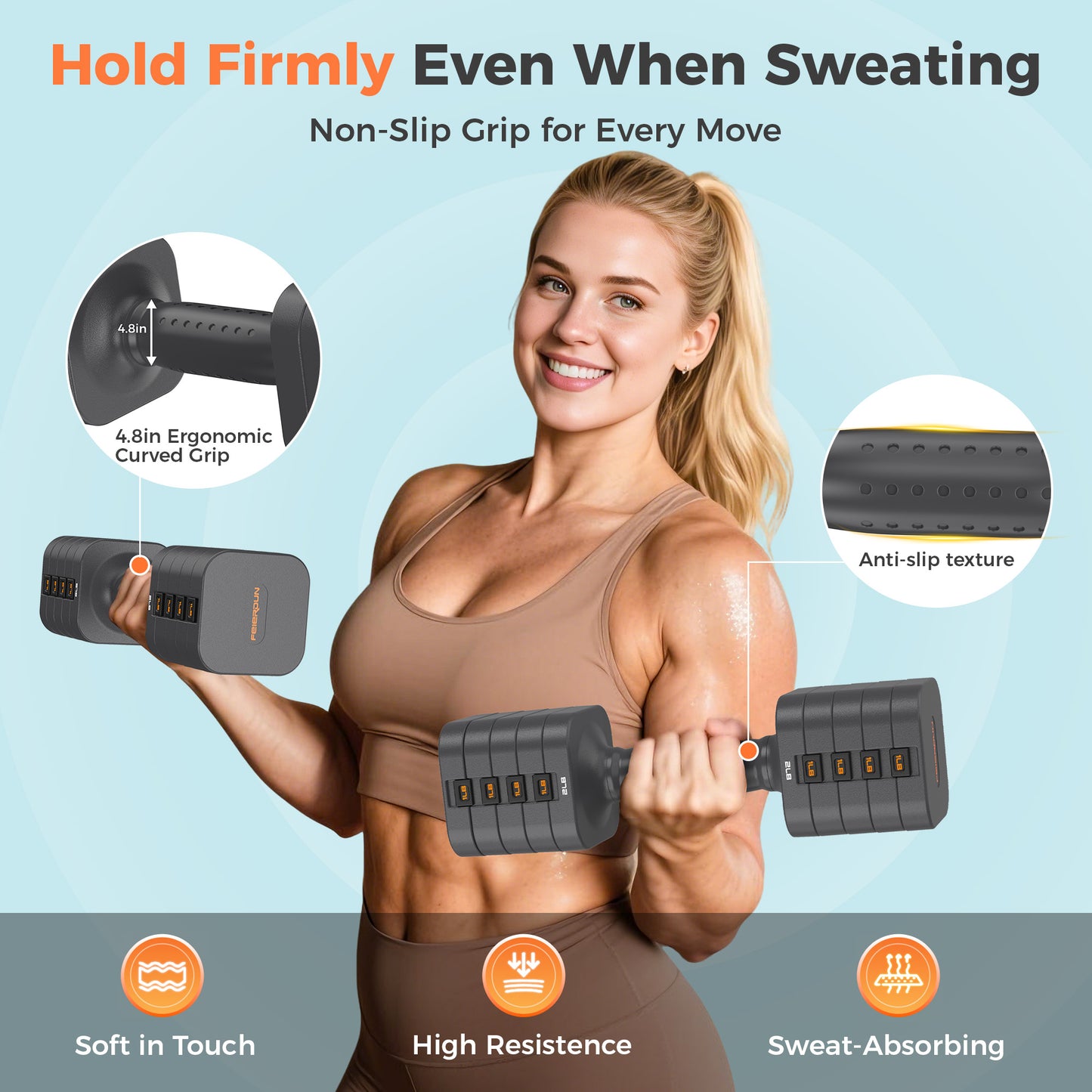 FEIERDUN 5-in-1 Adjustable Dumbbell Set of 2, 20LBS/10LBS Hand Weights for Women, 1s-Adjust Dual-Stable Dumbbell Set for Women Home Gym & Outdoor