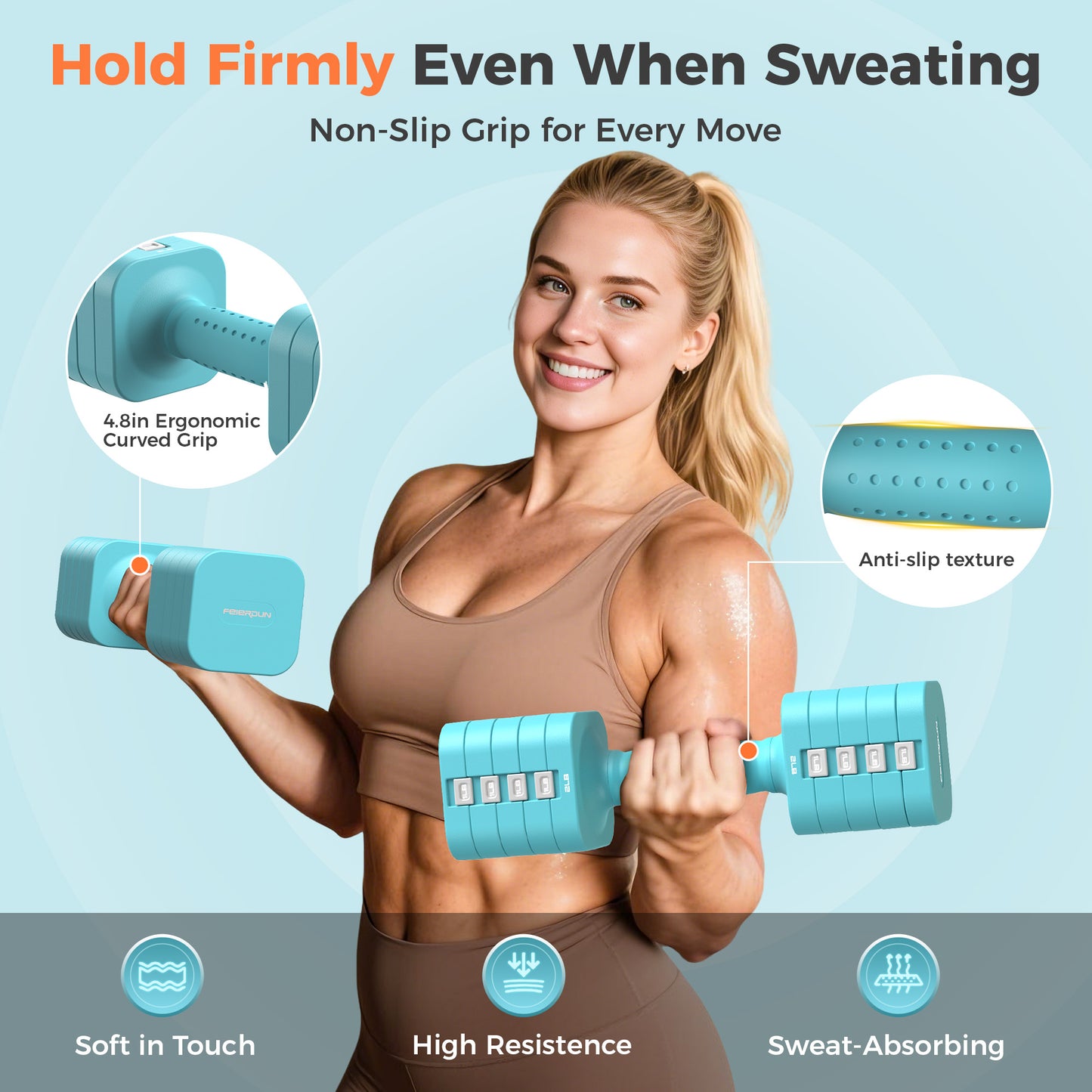 FEIERDUN 5-in-1 Adjustable Dumbbell Set of 2, 20LBS/10LBS Hand Weights for Women, 1s-Adjust Dual-Stable Dumbbell Set for Women Home Gym & Outdoor