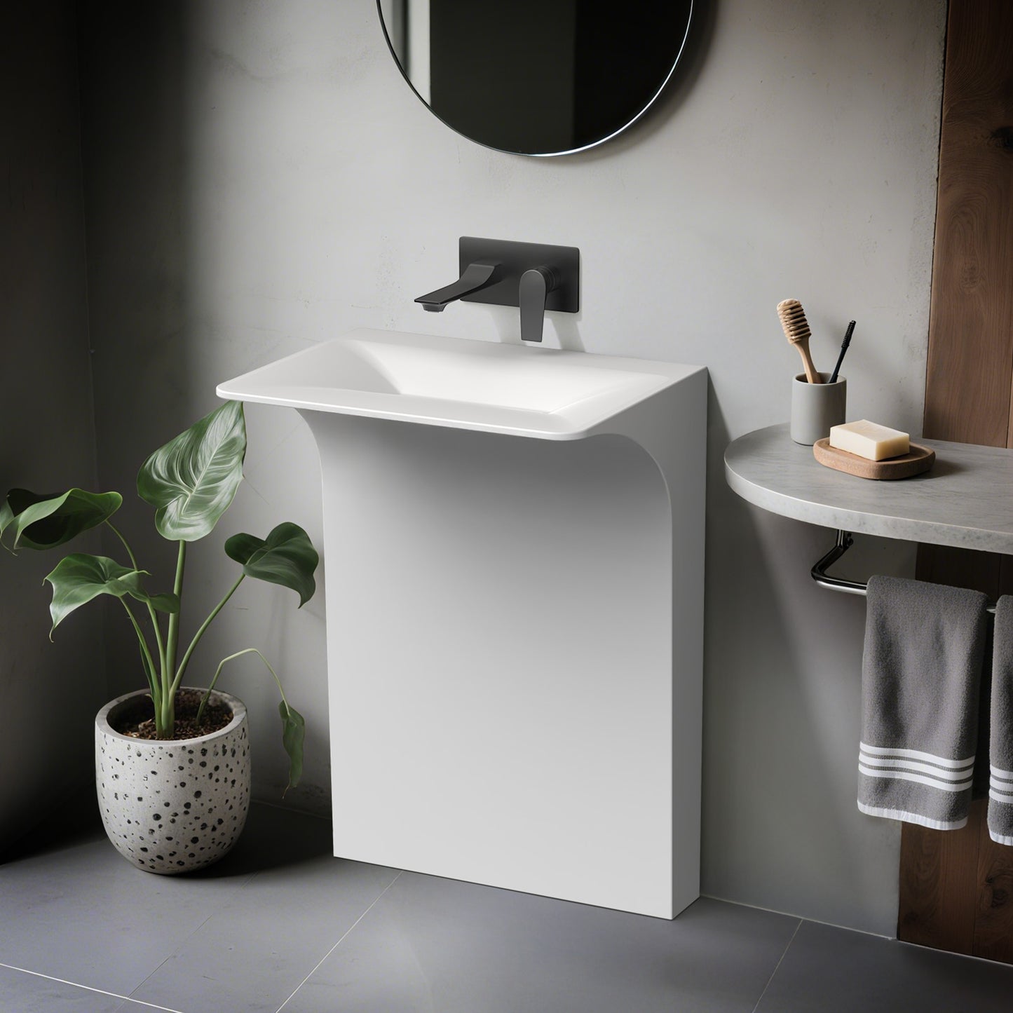 KOLIGEY 33.2'' Tall Solid Surface Pedestal Sink,White Bathroom Sink B607