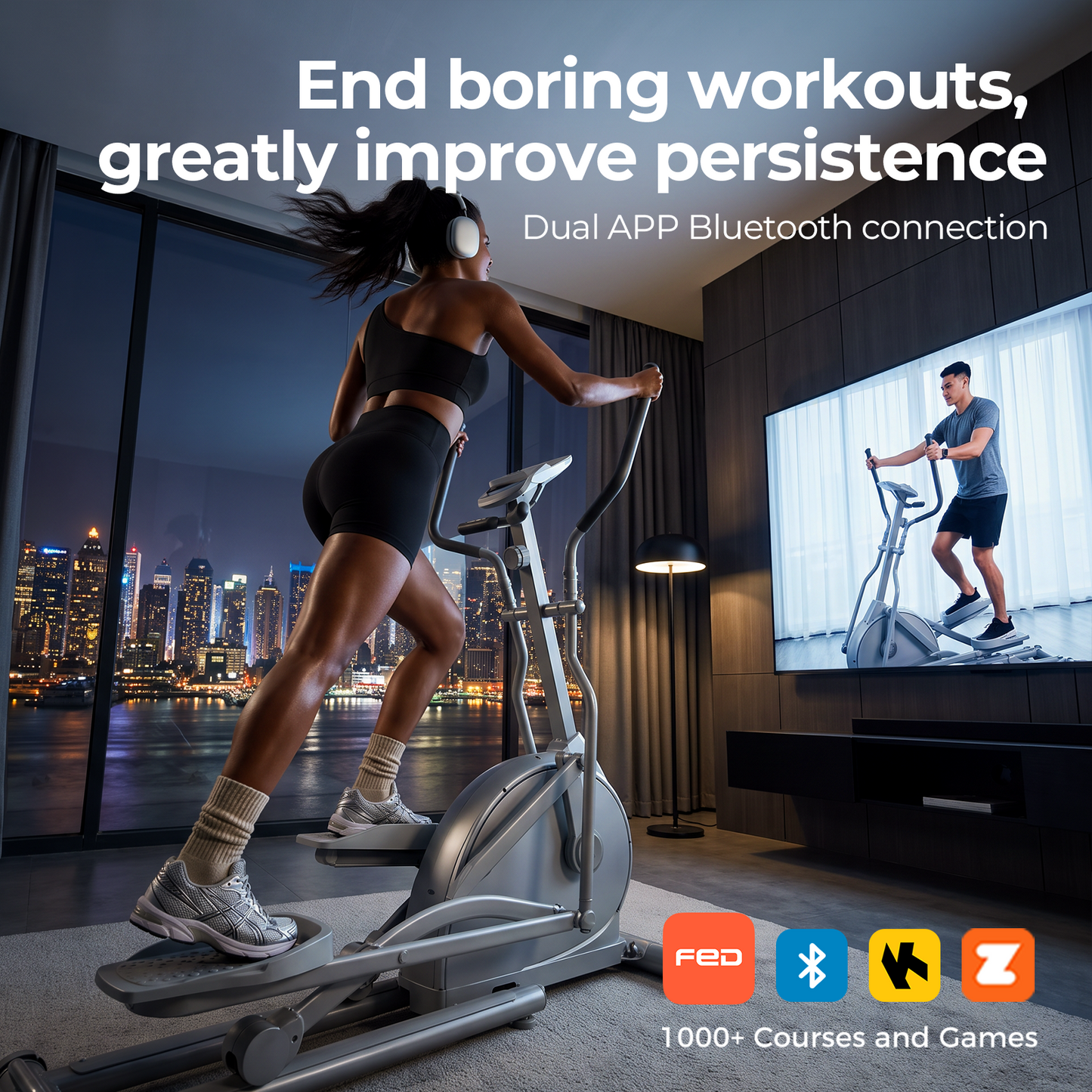 FED FITNESS Elliptical Exercise Machine with 15.5''-17'' Stride & Heart Rate Grips,Ultra Silent Magnetic Elliptical Machine for Home with 16 Levels Resistance