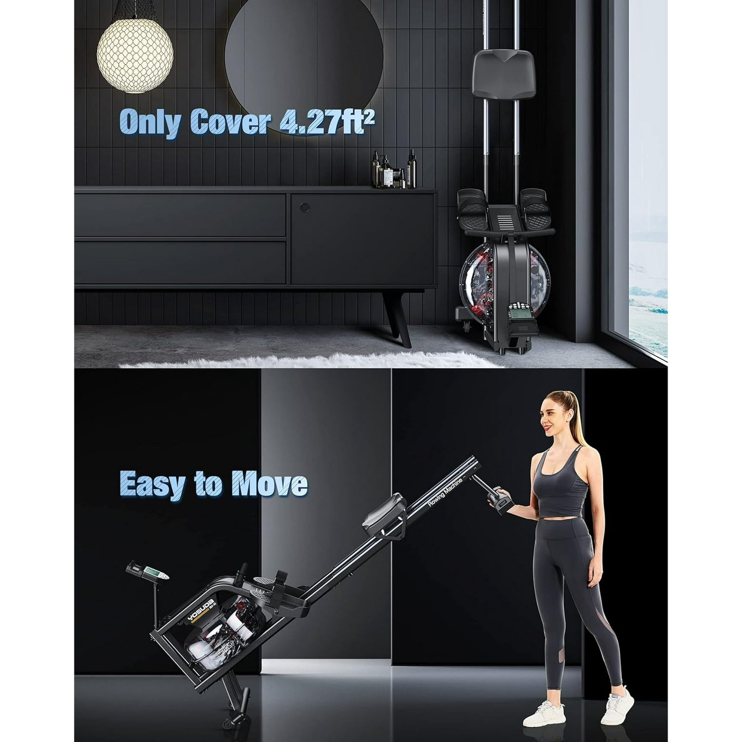 YOSUDA Home Water Rower Machine, 350 lbs Max Weight, with LCD Display